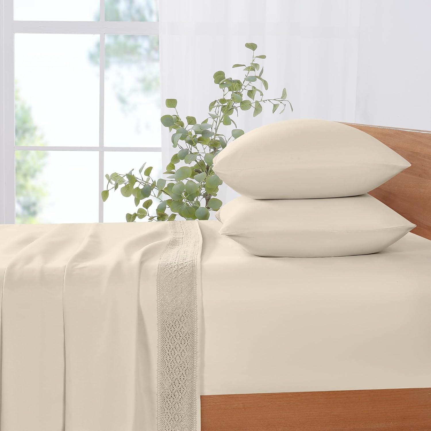 Modern Threads Modern Threads Yate Soft Microfiber Crochet Lace Sheets - Luxurious Microfiber Bed Sheets - Includes Flat Sheet, Fitted Sheet with Deep Pockets, & Pillowcases