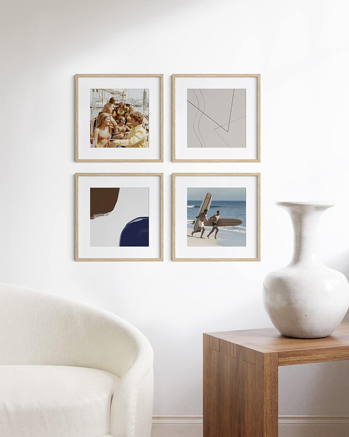 Haus and Hues Set of 4 Picture Frame with Plexiglass Cover, Natural Oak, 16x16