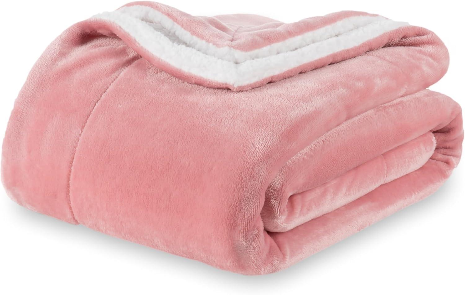 Berkshire Blanket-Sherpa Throw Blanket, Warm and Soft Loftmink Reversible Throw for Couch, Sofa and Travel, Frosty Mauve, 50 in x 60 in