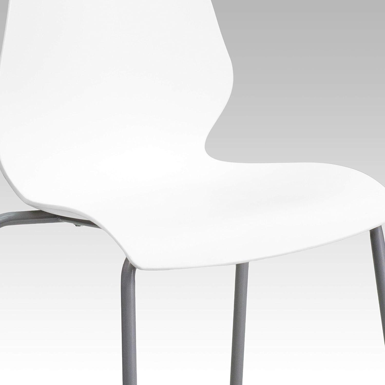 Flash Furniture Hercules Series Modern Plastic Stacking Event/Waiting Room Chairs, Ergonomic Lobby Chairs with Contoured Seats, Set of 5, White/Silver