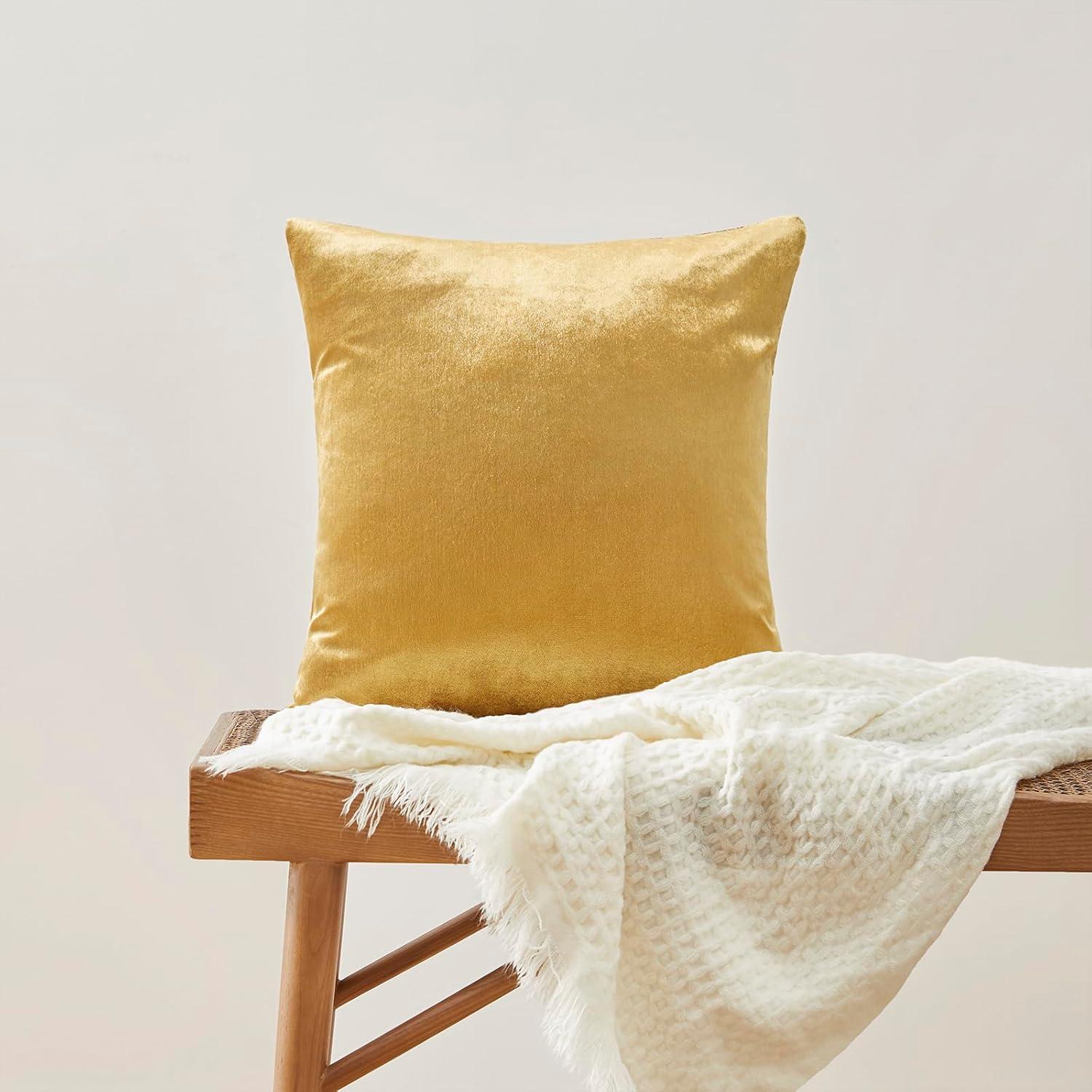 GIGIZAZA Gold Velvet Decorative 20x20 Throw Pillow Covers for Sofa Bed 2 Pack Soft Cushion Cover