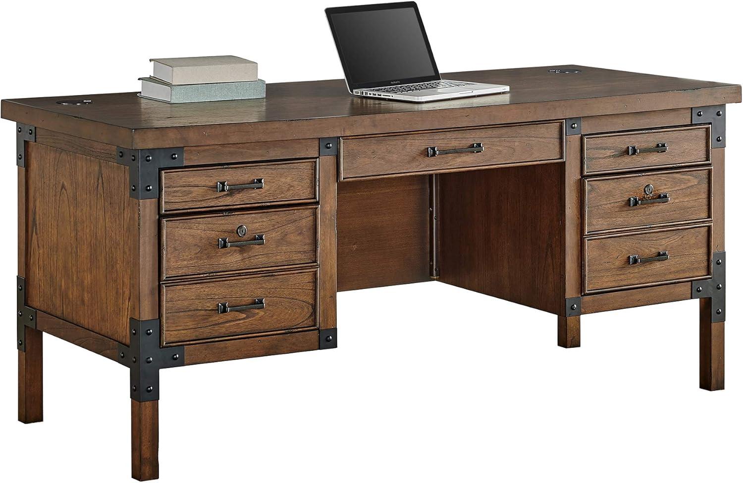Martin Furniture Addison Half Pedestal Desk Auburn : Sturdy Office Furniture with File Storage, No Assembly Required