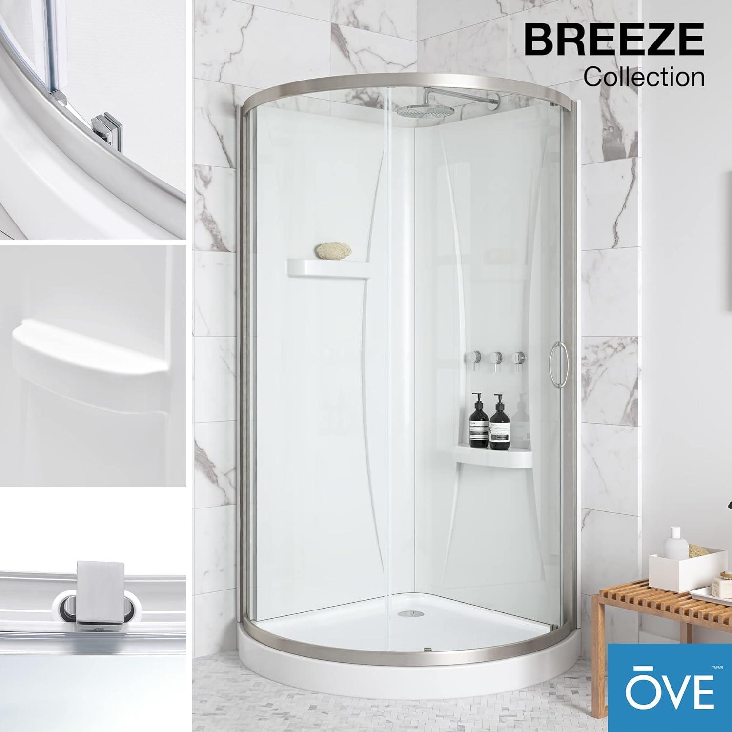 Breeze Framed 32 in. Round Sliding Shower Kit with Clear Glass Panels, Walls and Base included