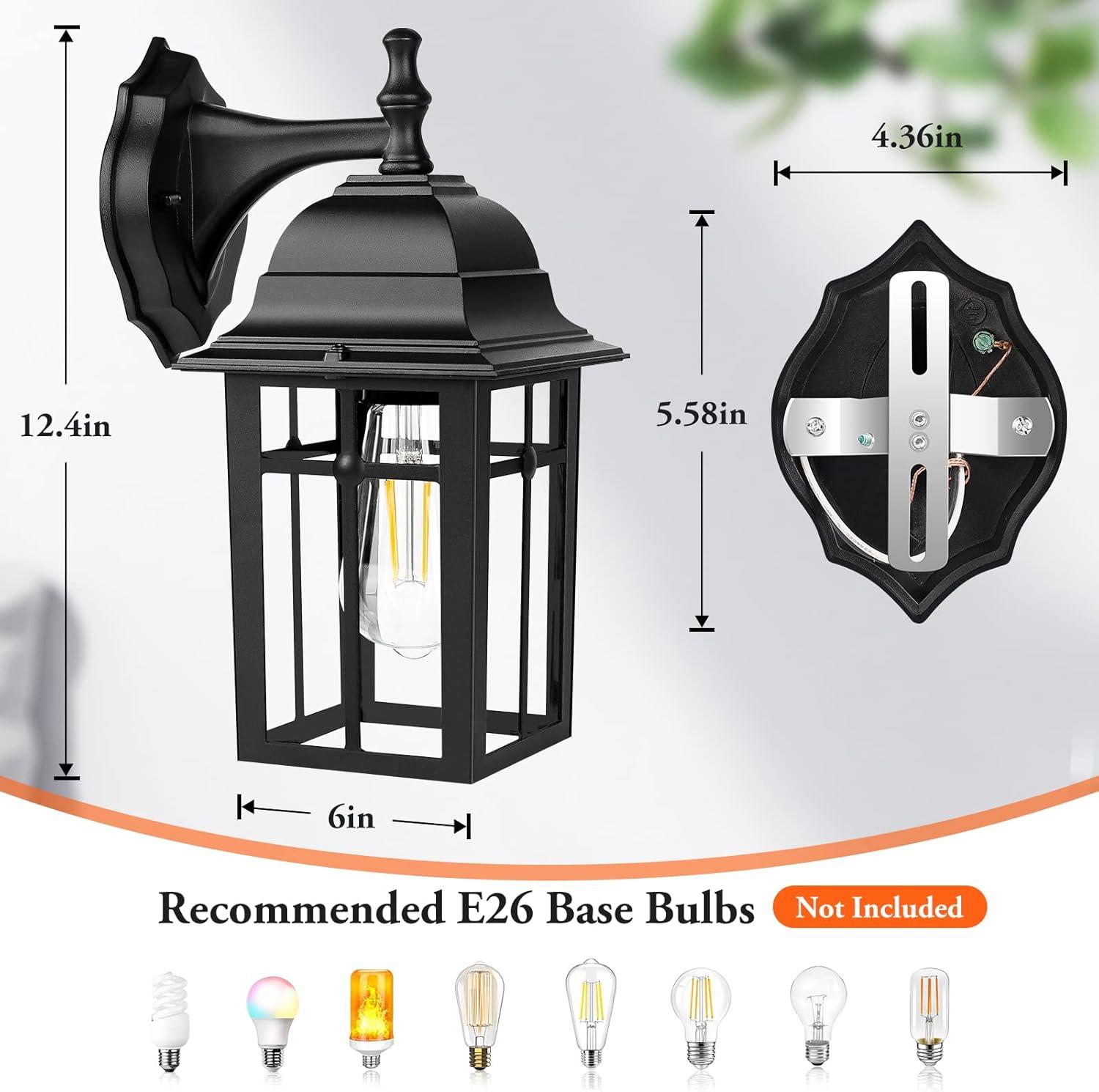 Outdoor Lights Fixtures Wall Sconce 2 Pack Black Porch Lights Outdoor Wall Lantern Decor Aluminum Anti-Rust Exterior Waterproof Outdoor Lights for House Patio Garage Front Door Entryway