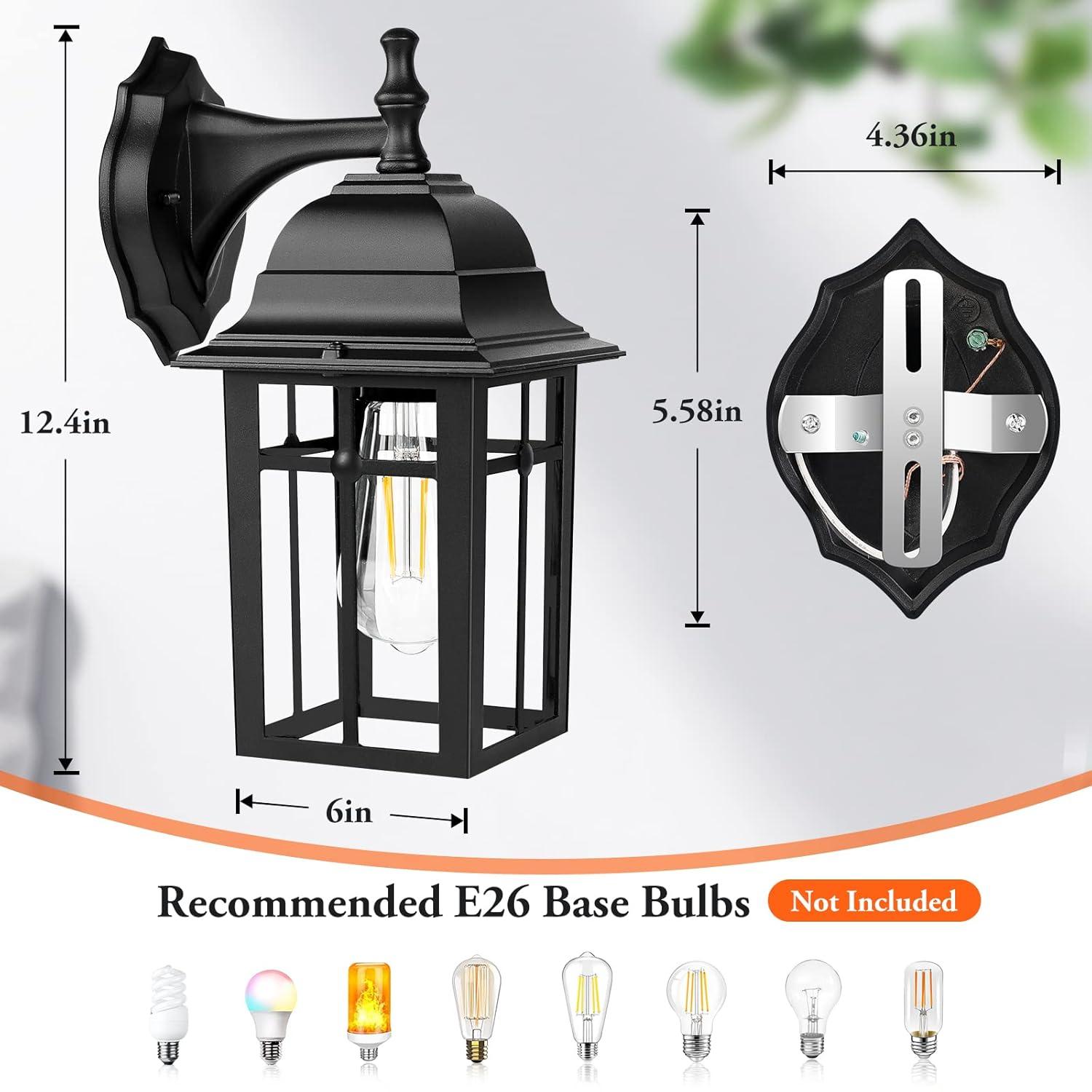 Outdoor Lights Fixtures Wall Sconce 2 Pack Black Porch Lights Outdoor Wall Lantern Decor Aluminum Anti-Rust Exterior Waterproof Outdoor Lights for House Patio Garage Front Door Entryway