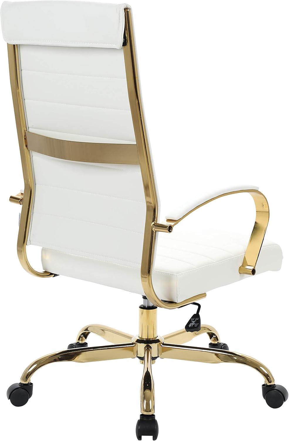 Mid-Century High-Back Swivel Office Chair in White Leather