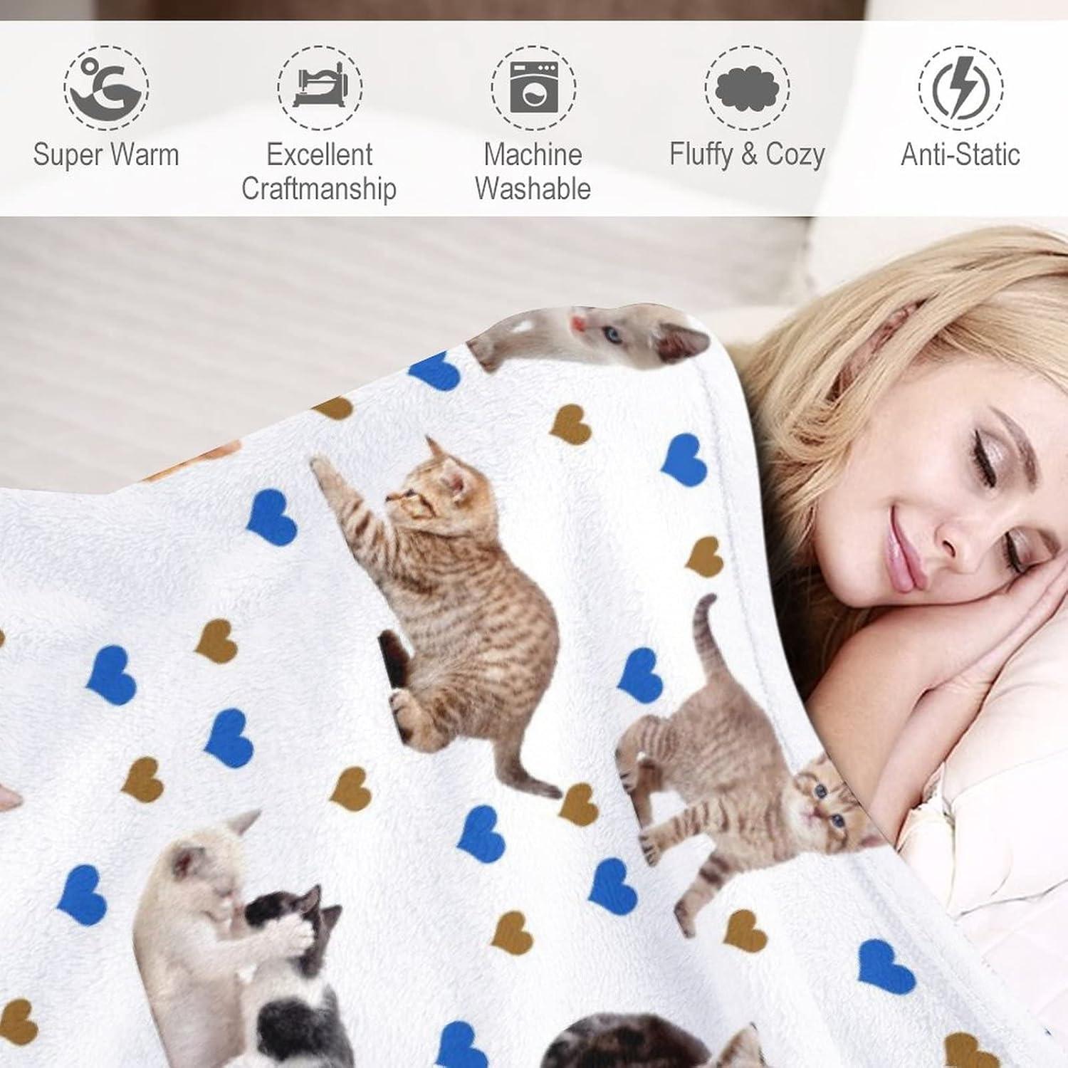 Cute Cat Blanket Super Soft Flannel Fleece Throw Blankets Kids Adults for Bedding Bedroom Living Rooms Sofa Full Season Gifts
