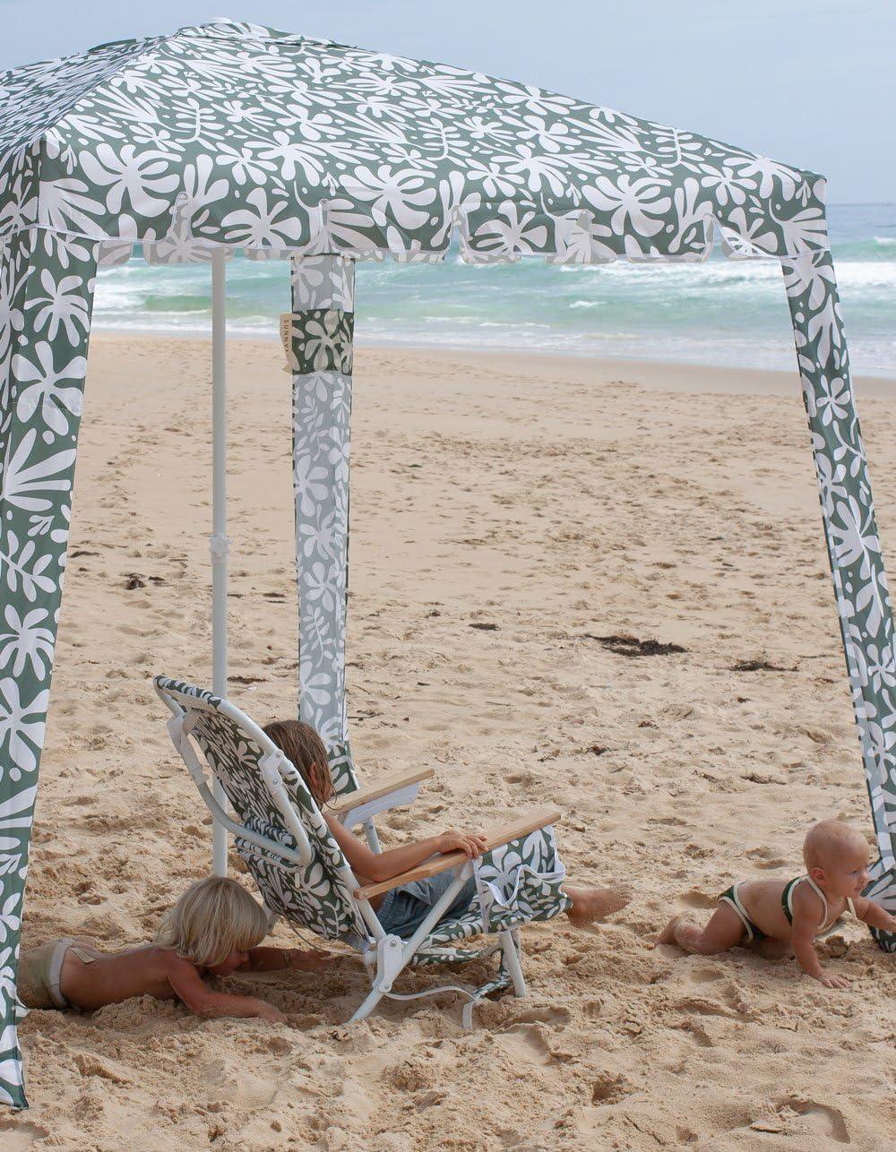 Sunnylife Reclining Beach Chair - The Vacay Olive. Converts from Backpack to Folding seat, with 5 Reclining Positions, Insulated Cooler Pocket and Adjustable Straps for Easy Carrying