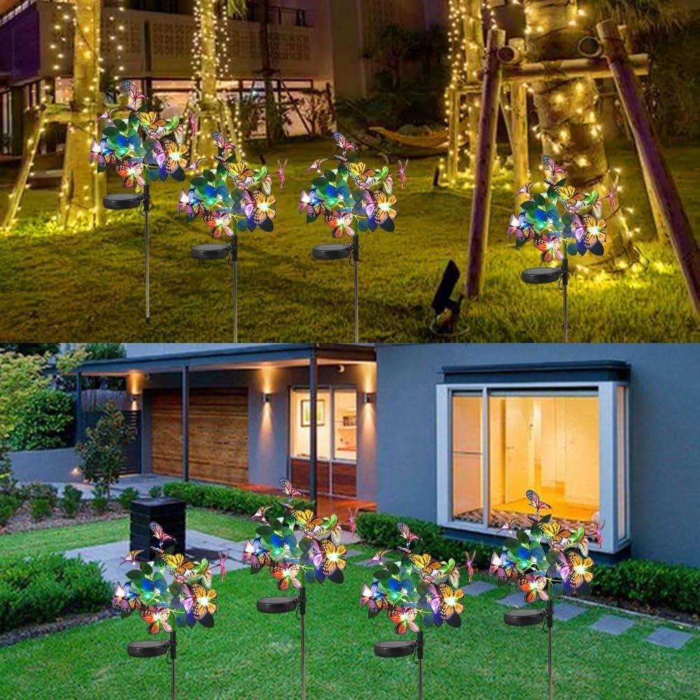 AYUQI 2 Pack Solar Lights, Solar Garden Stake Lights with Butterflies Decoration Outdoor Lights, Waterproof Solar Butterfly Lights for Patio Yard Pathway Garden Decor