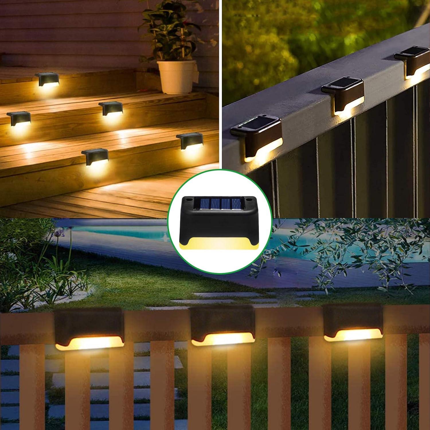 K.E.J. Solar Pool Side Lights Color Changing Solar Deck Lights Outdoor LED Step Light Waterproof Pool Accessories Decor for Stairs Fence Yard Driveway Pathway Yard Backyard Garden (Black-Color, 8)