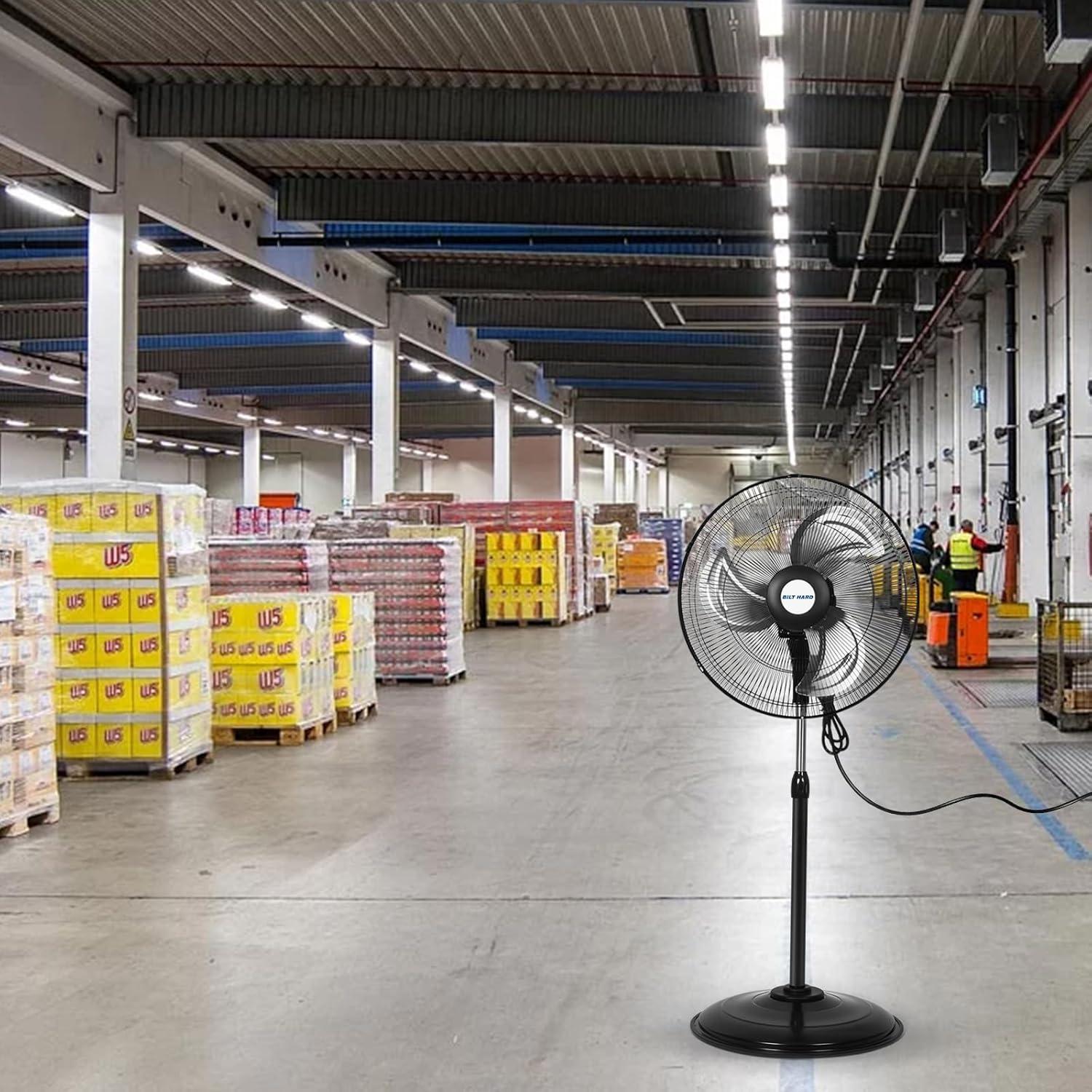 BILT HARD 3900 CFM 18" High Velocity Pedestal Oscillating Fan, 3-Speed Heavy Duty Metal Standing Shop Fan with Aluminum Blades for Commercial, Residential, and Garage, UL Listed