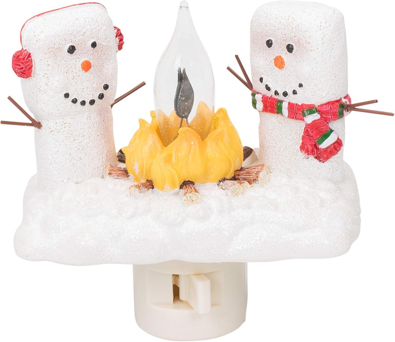 Festive Marshmallow Campfire Night Light with Holly Design