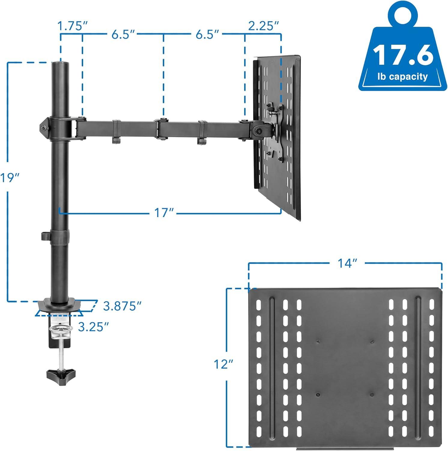 Black Adjustable Laptop Desk Mount with Vented Tray