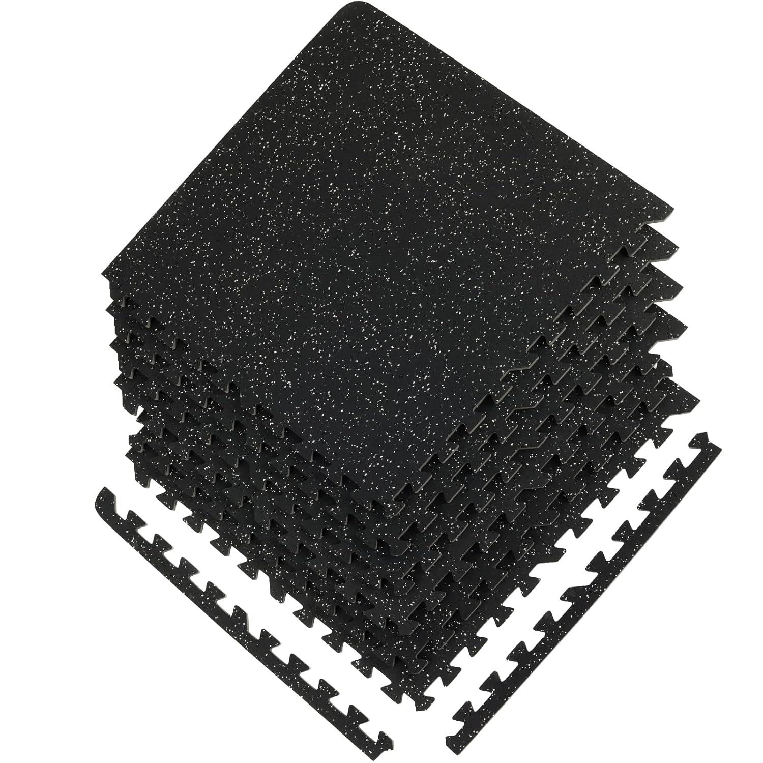 VEVOR 6PCS 0.56 inch Thick Gym Floor Mats, 25" x 25" EVA Foam & Rubber Top Interlocking Workout Floor Mats with 24 sq.ft Coverage, Waterproof Exercise Puzzle Flooring for Gym, Home, Garage, Basement