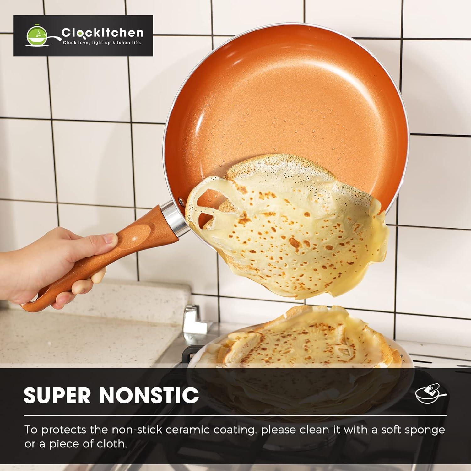 Clockitchen Non Stick Pots and Pan Set, 10pcs Cookware Set with Ceramic Coating, Non-toxic Cooking Pot, Compatible with All Stoves, Copper