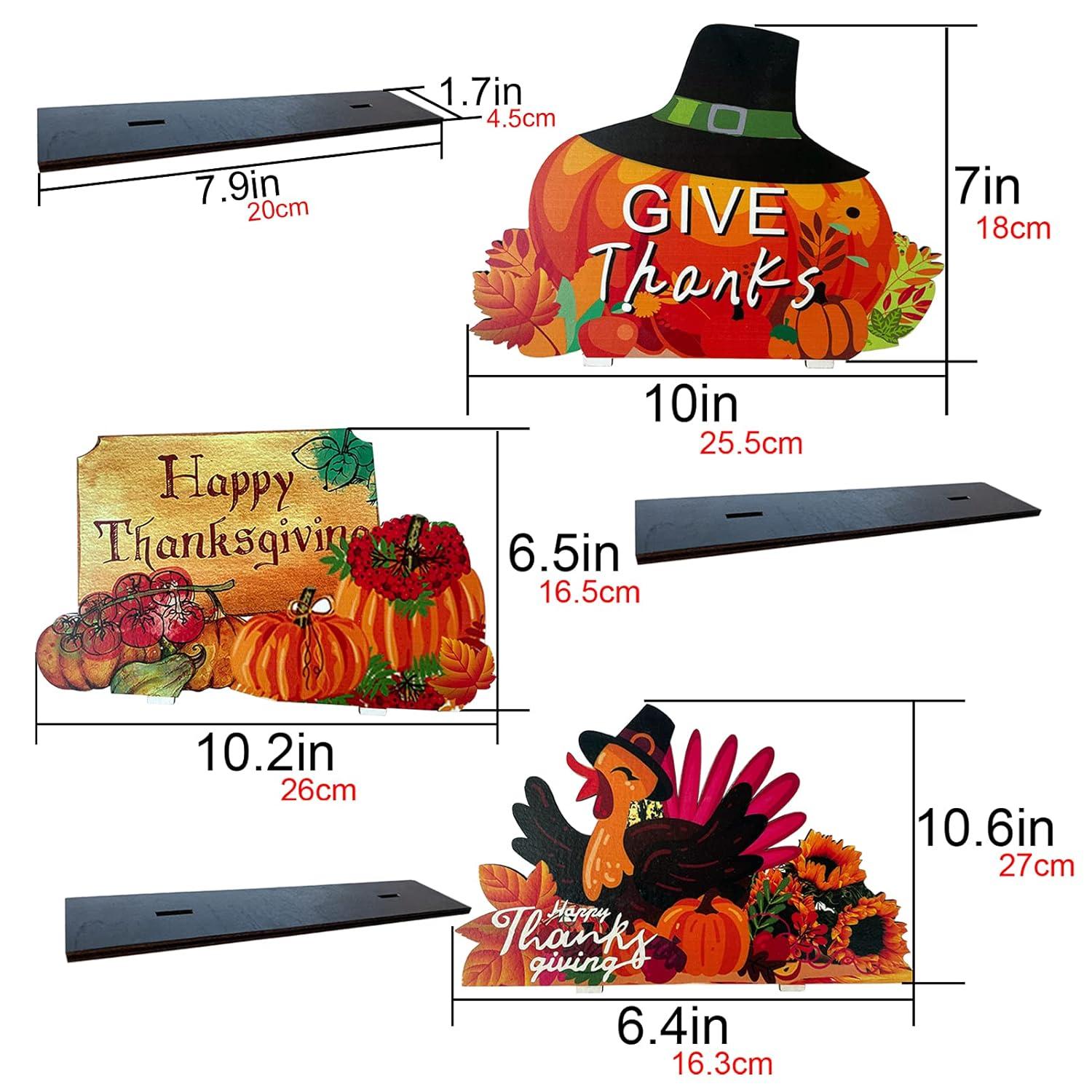 3 Pieces Thanksgiving Wooden Table Decorations Harvest Party Supplies Turkey,Pumpkin,Happy Thanksgiving Table Centerpieces Decorations