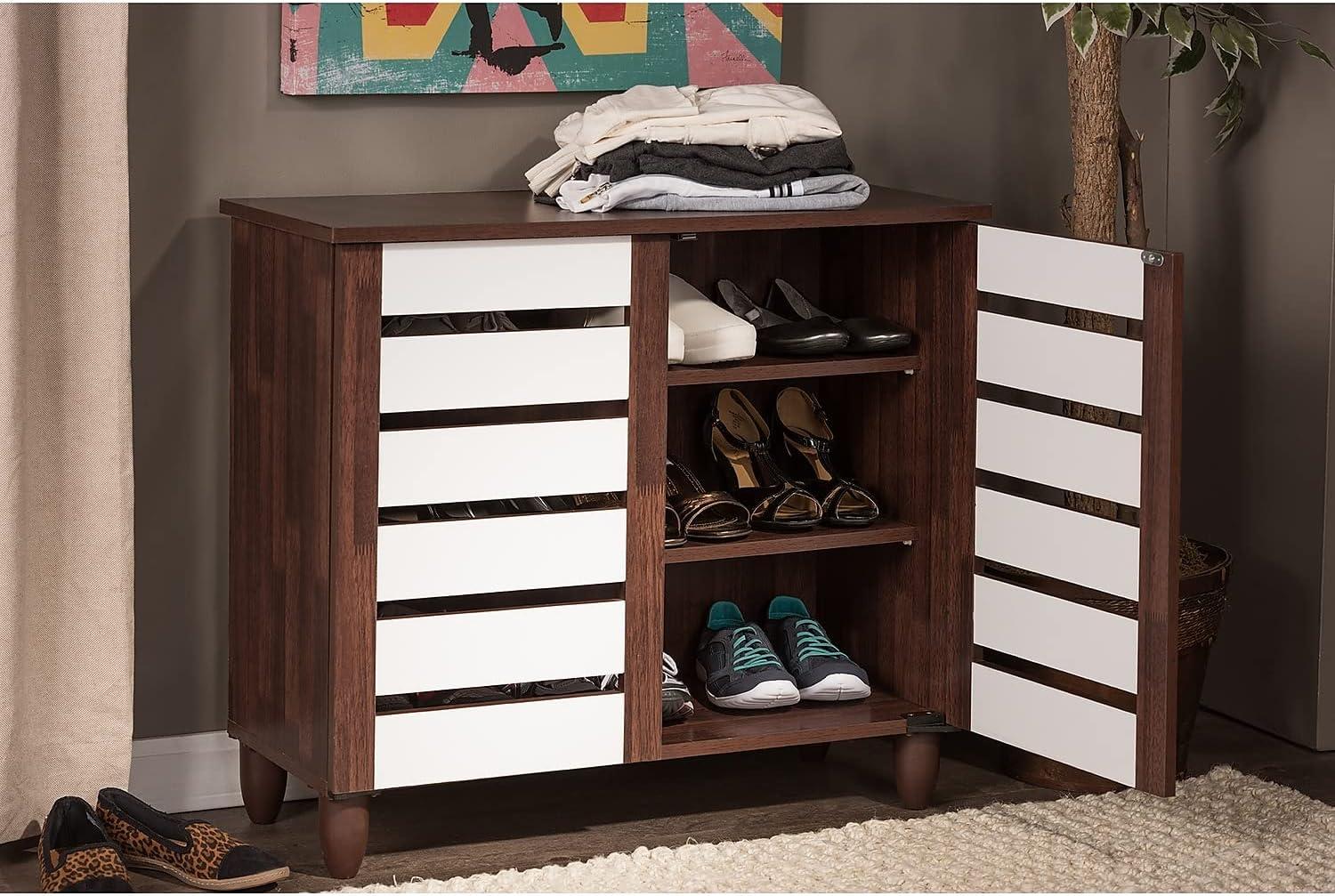 Gisela Two-Tone Oak and White Shoe Cabinet with Vinyl Legs