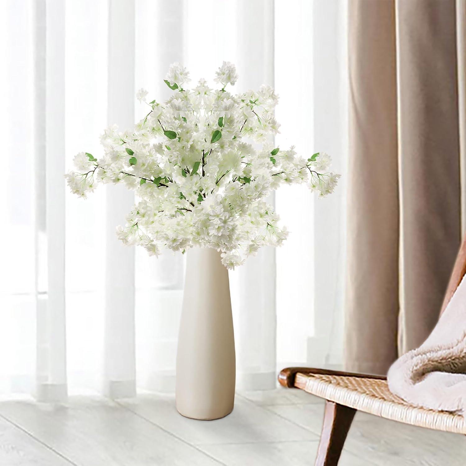 White Silk Cherry Blossom Stems for Weddings and Home Decor