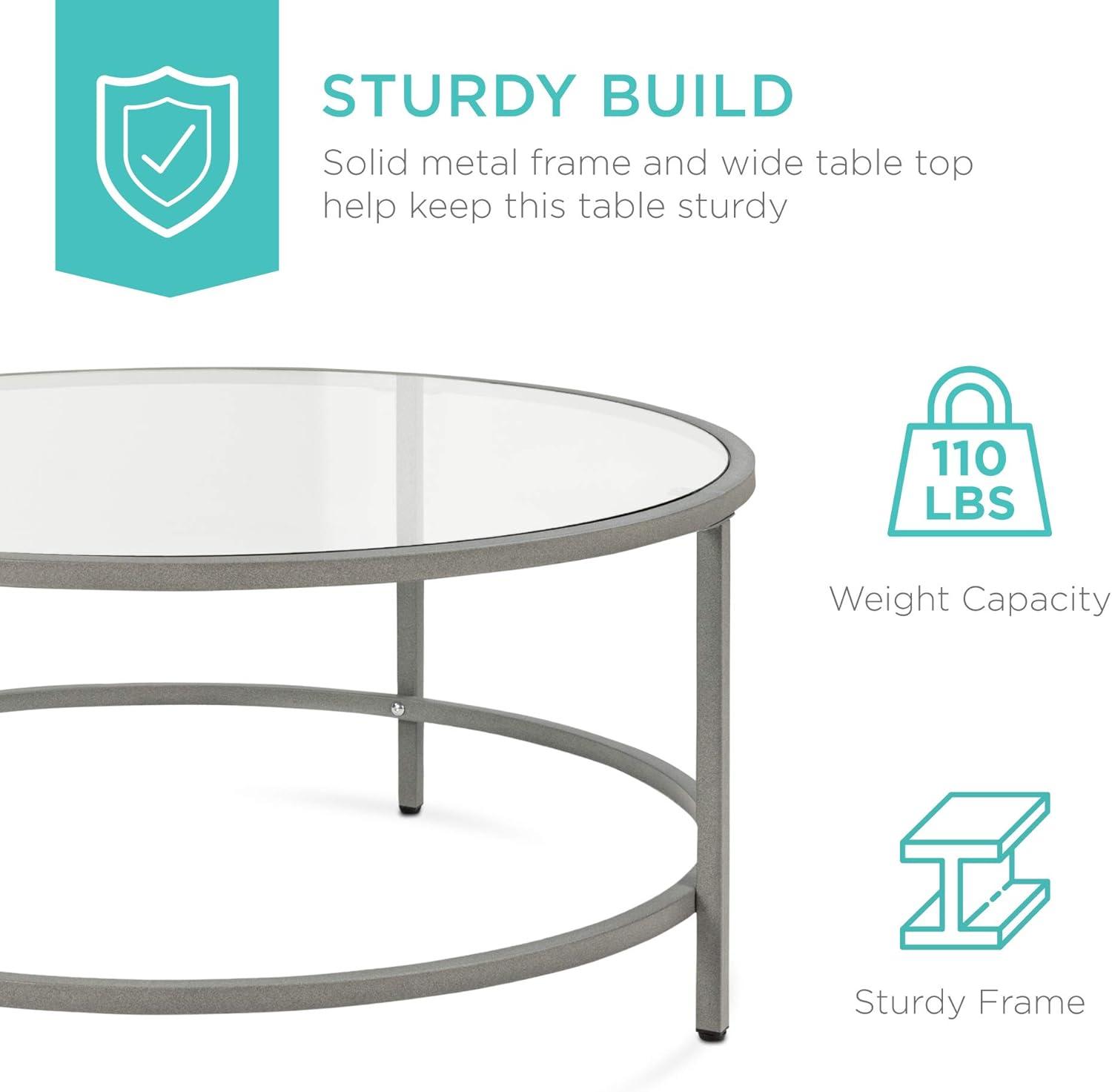 Best Choice Products 36in Round Tempered Glass Coffee Table for Home, Living Room, Dining Room w/ Satin Trim - Gold