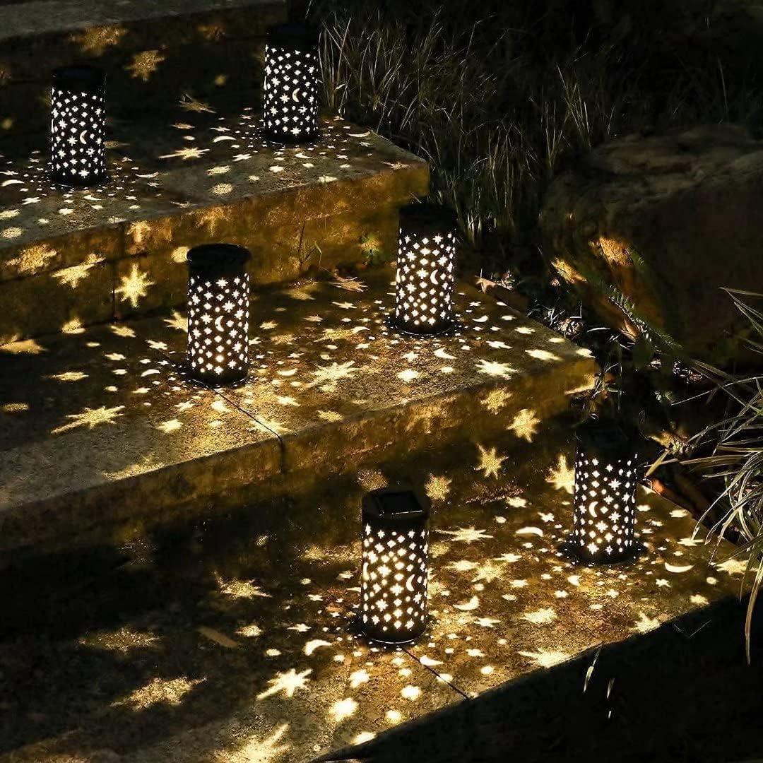 6 Pack Solar LED Black Garden Pathway Lights with Star Moon Design