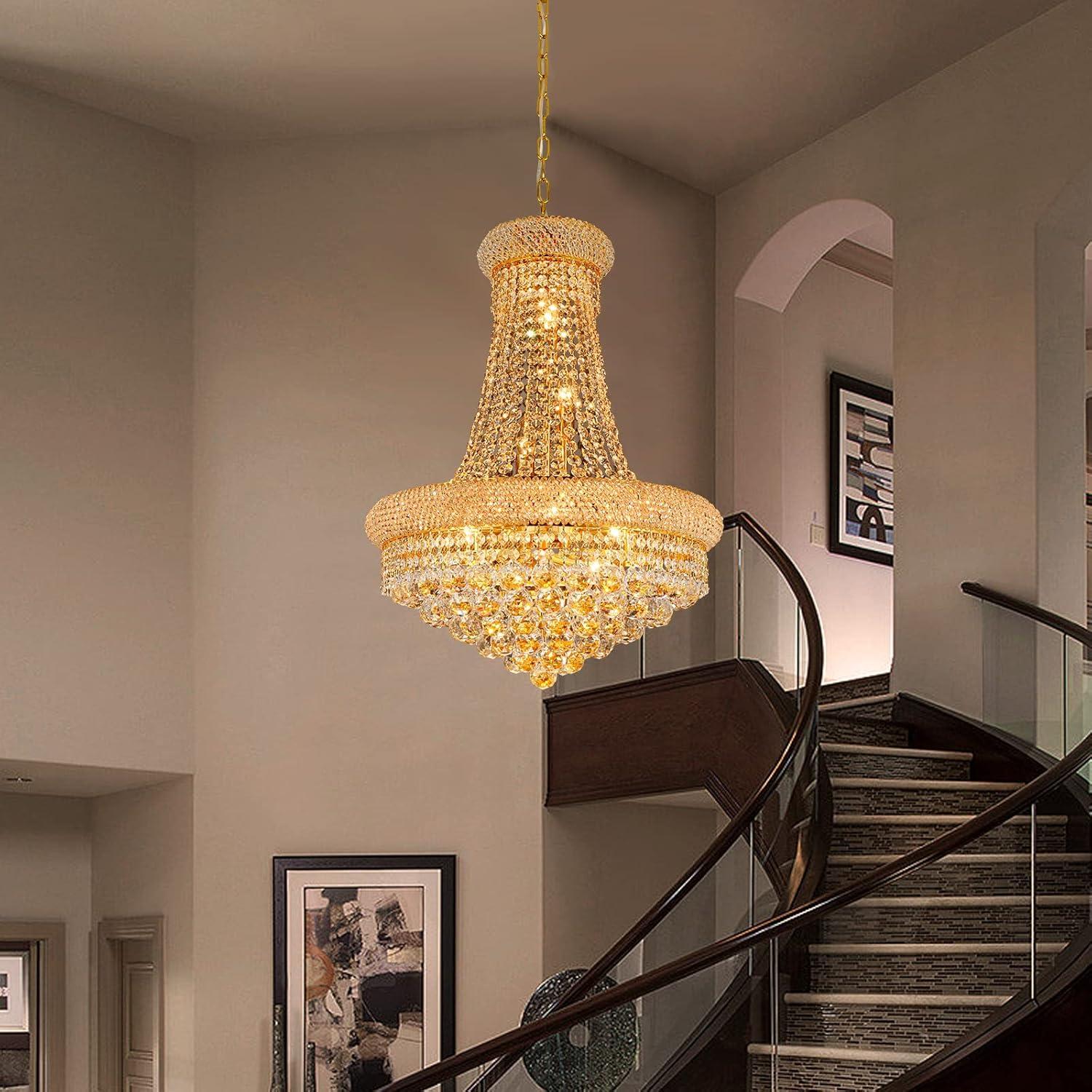 12 Lights Gold Finish Empire Crystal Chandelier Lighting for Dining Room Living Room Foyer Hallway Bedroom Entryway (Dia 22'')