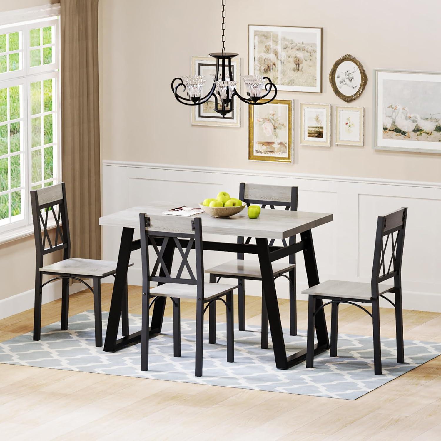 Farmhouse 5-Piece Black and Gray Wood Dining Set