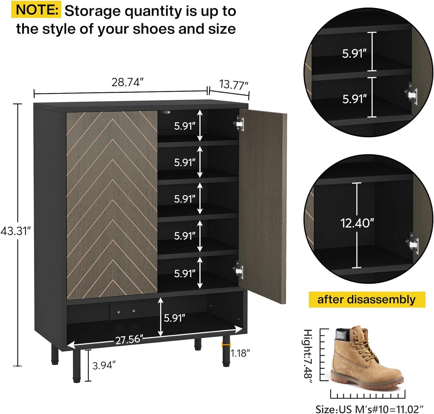 Gray and Black 6-Tier Wood Shoe Cabinet with Herringbone Design