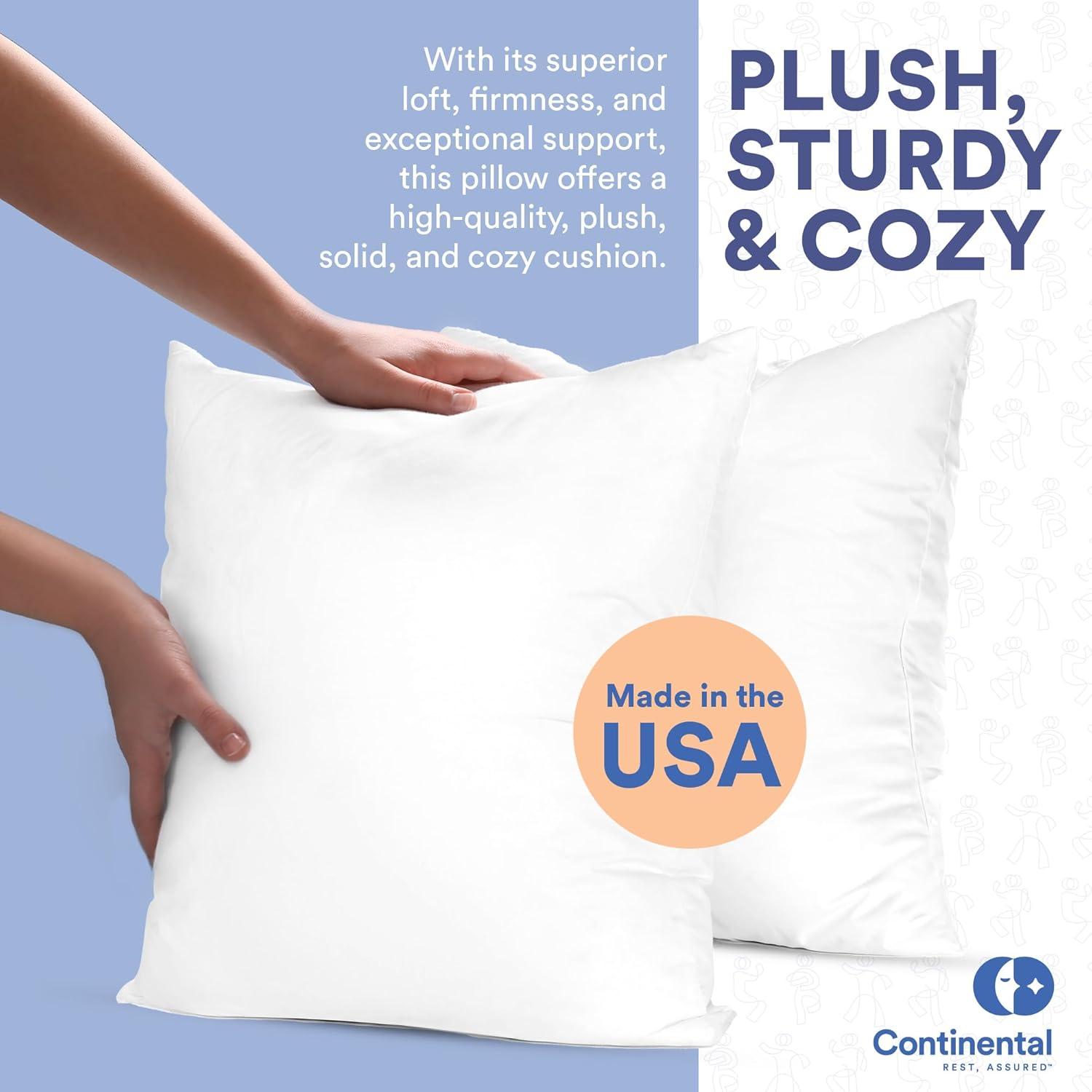 Square White Throw Pillow Insert 2 Pack - 100% Cotton Cover, Microfiber Down Alternative Fill, Multiple Sizes (Set of 2)
