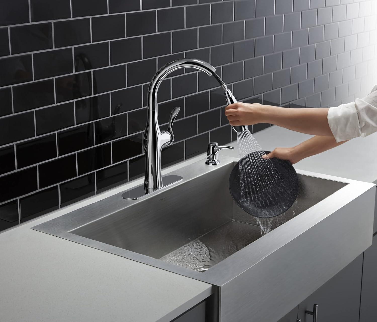 Polished Chrome Pull-Down Kitchen Faucet with Soap Dispenser