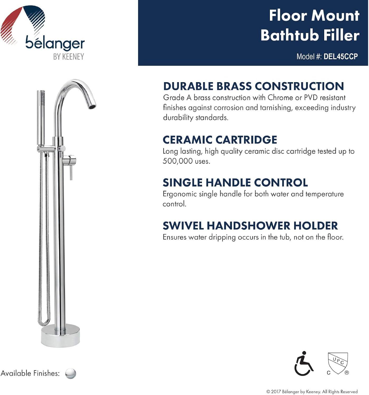 Belanger Floor-Mounted Free Standing Bathtub Faucet with Swivel Handheld Shower, Polished Chrome