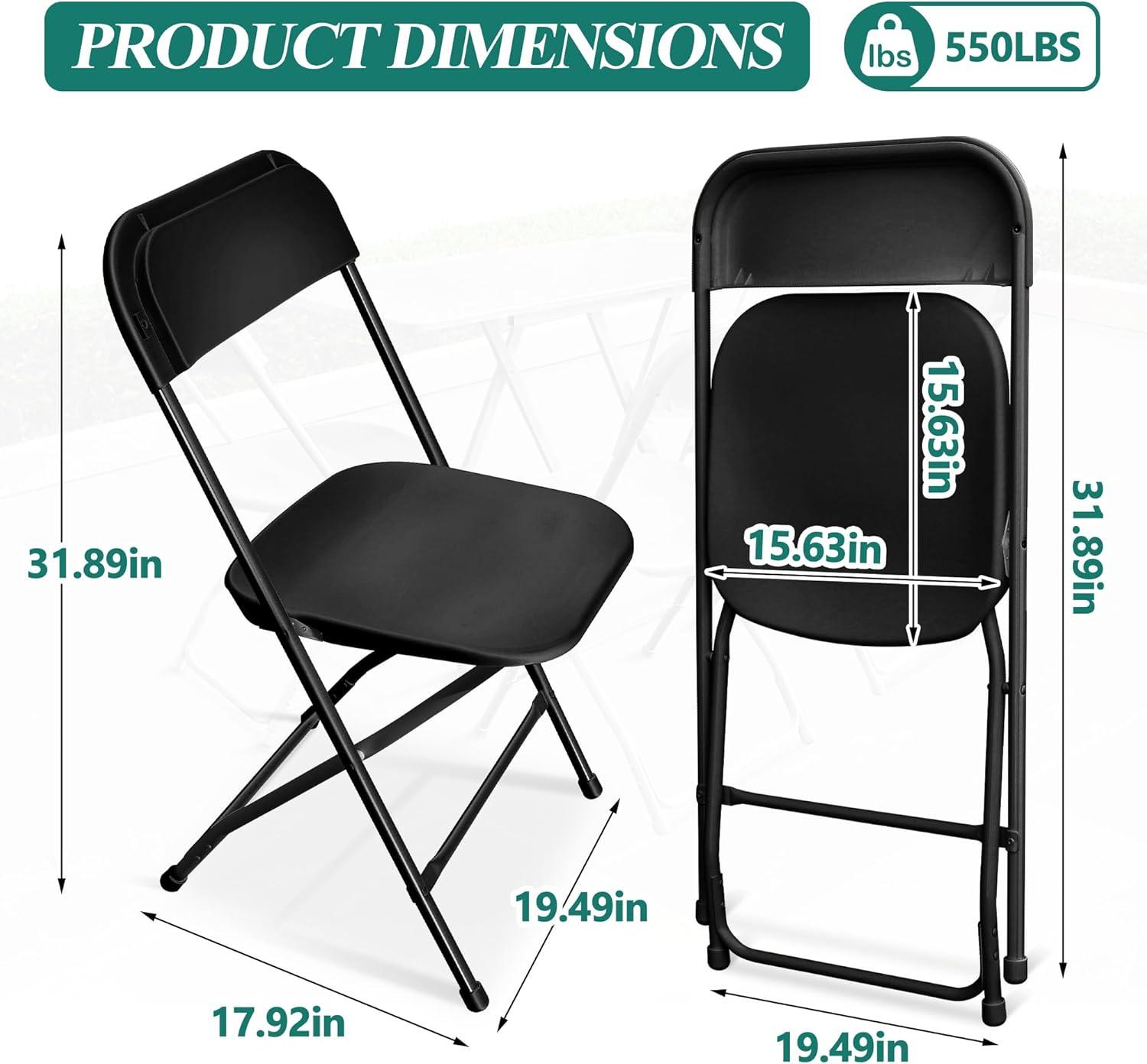 Set of 4 Black Plastic Folding Chairs with Steel Frame