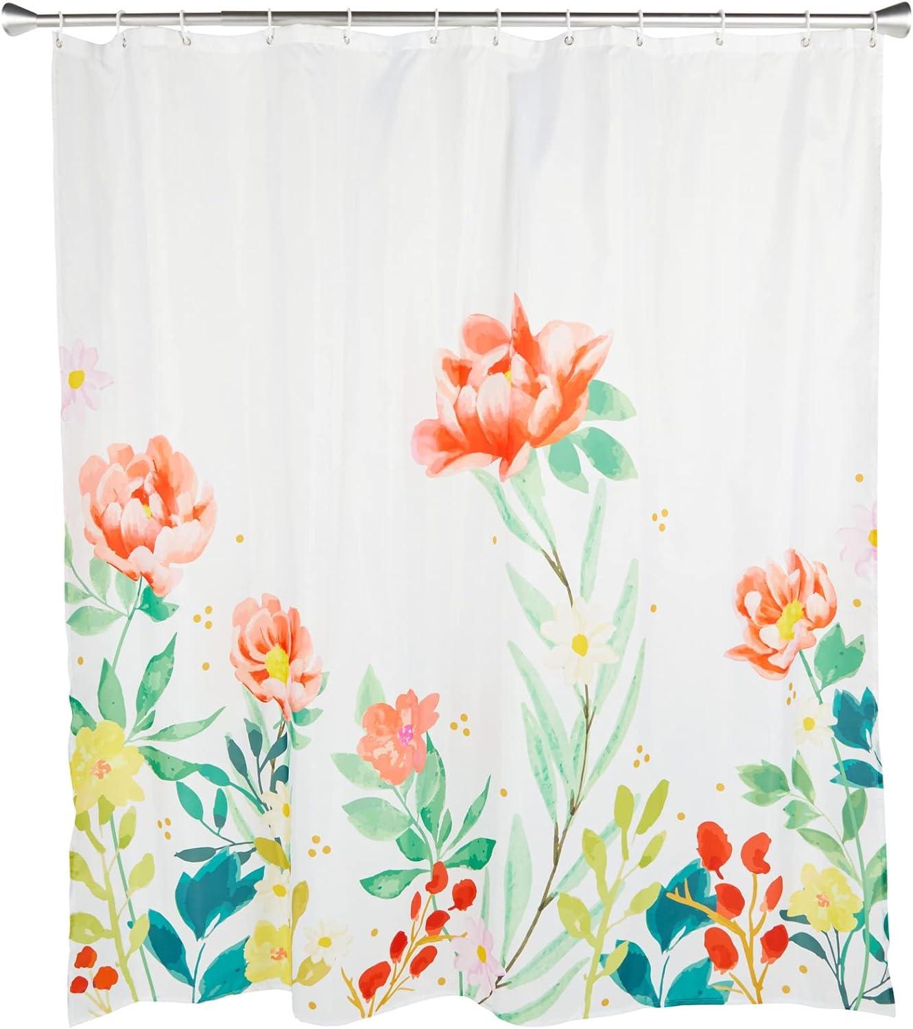 Juvale 72x72 in Botanical Floral Shower Curtain Set with 12 Hooks Set, Watercolor Flower Bathroom Decor