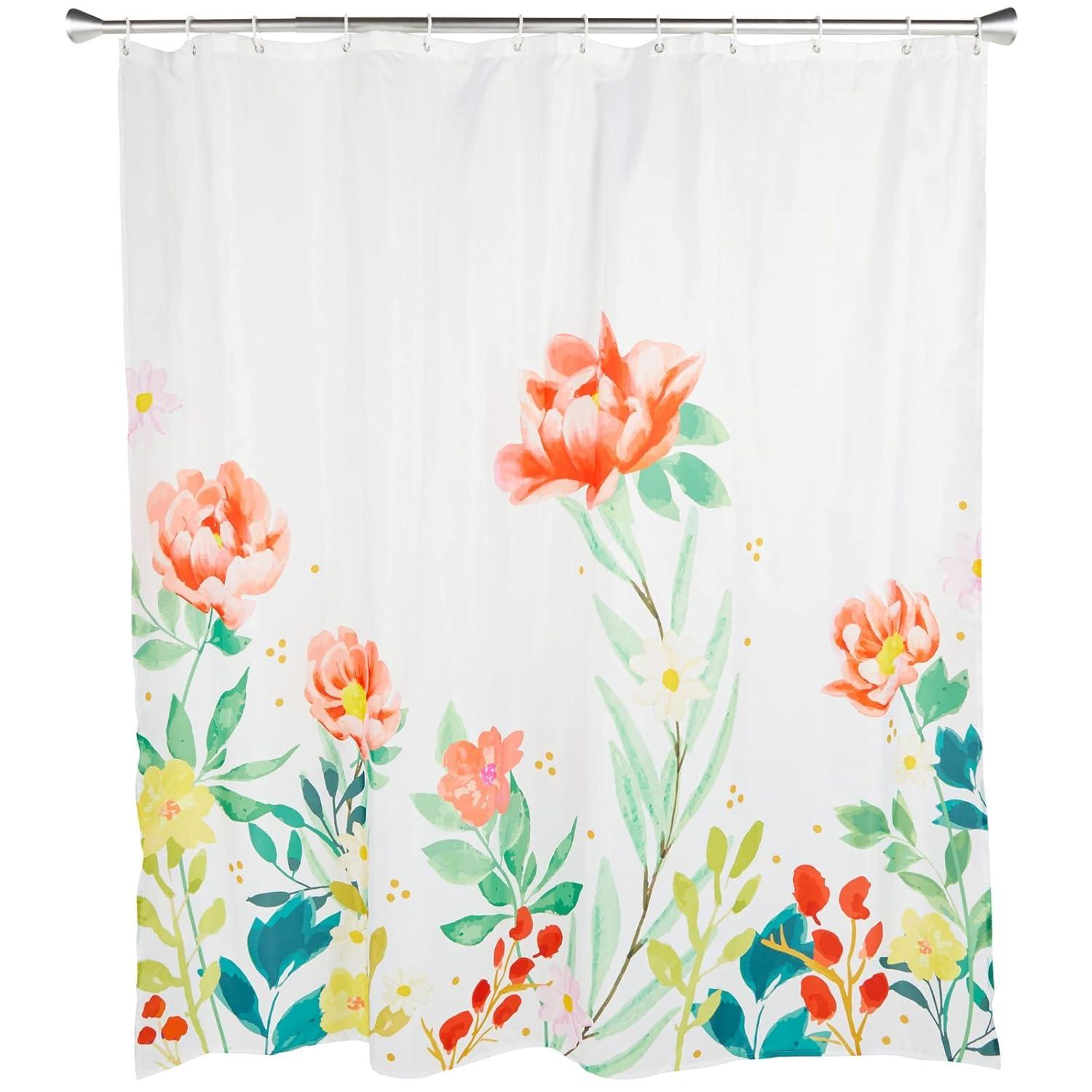 Juvale 72x72 in Botanical Floral Shower Curtain Set with 12 Hooks Set, Watercolor Flower Bathroom Decor