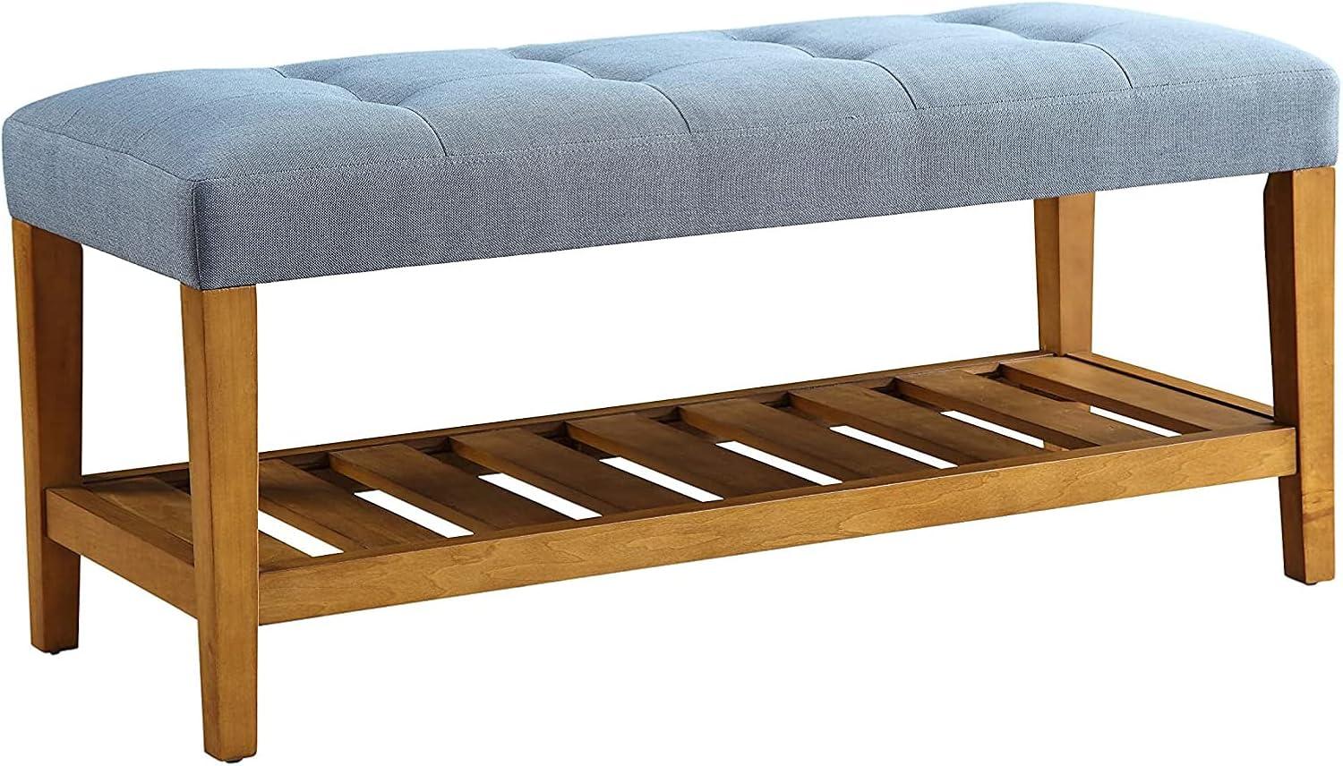 Wooden Bench Blue and Oak - Saltoro Sherpi