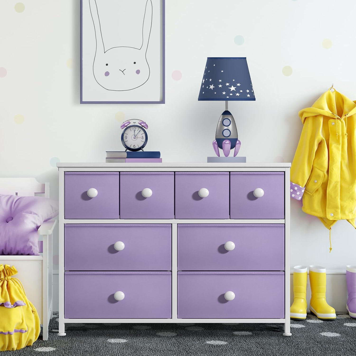 Drawer Purple Dresser Steel Frame Wood Top Easy Pull Fabric Bins 11.81 in. L x 39.37 in. W x 30.7 in. H 8