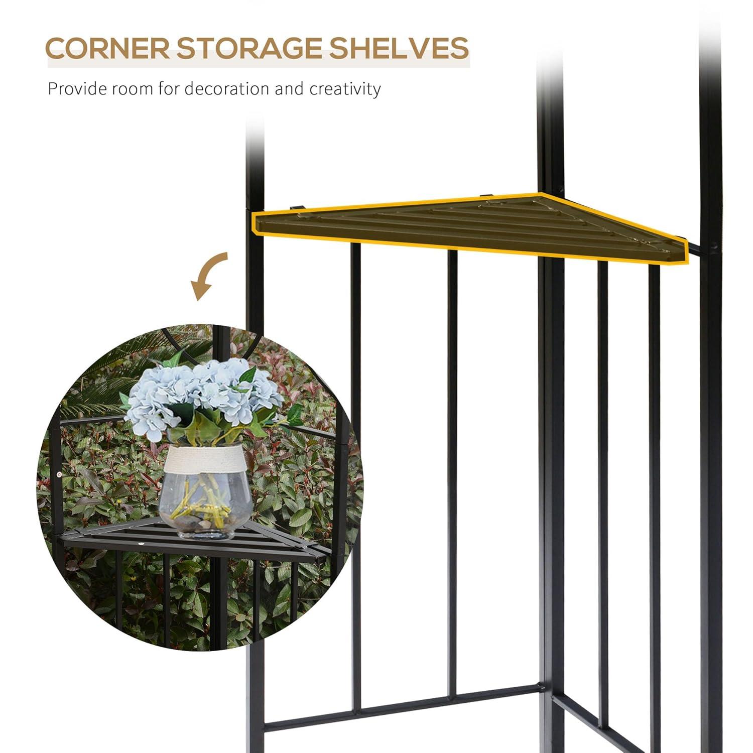 Outsunny 10' x 10' Patio Gazebo with Corner Shelves, Outdoor Gazebo Canopy Shelter with Netting, and Vented Roof, for Garden, Lawn, Backyard and Deck