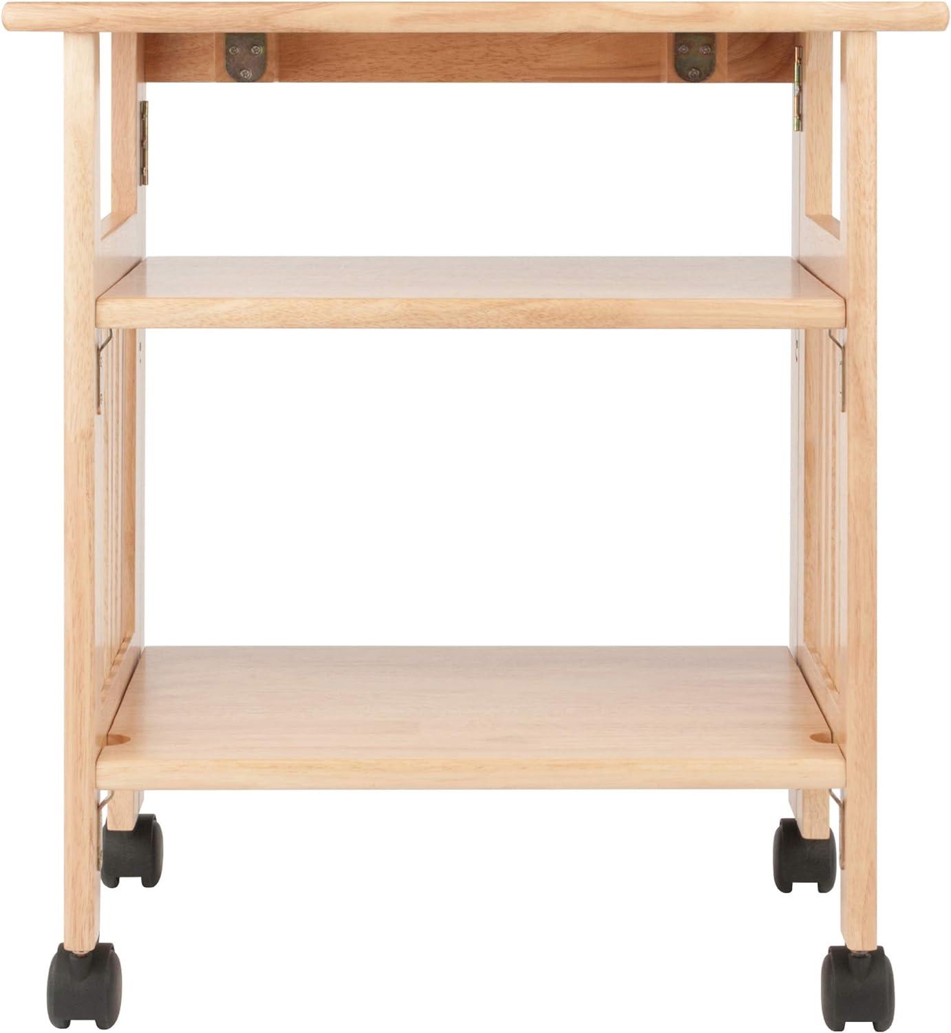 Natural Solid Wood Foldable Printer Cart with Shelves