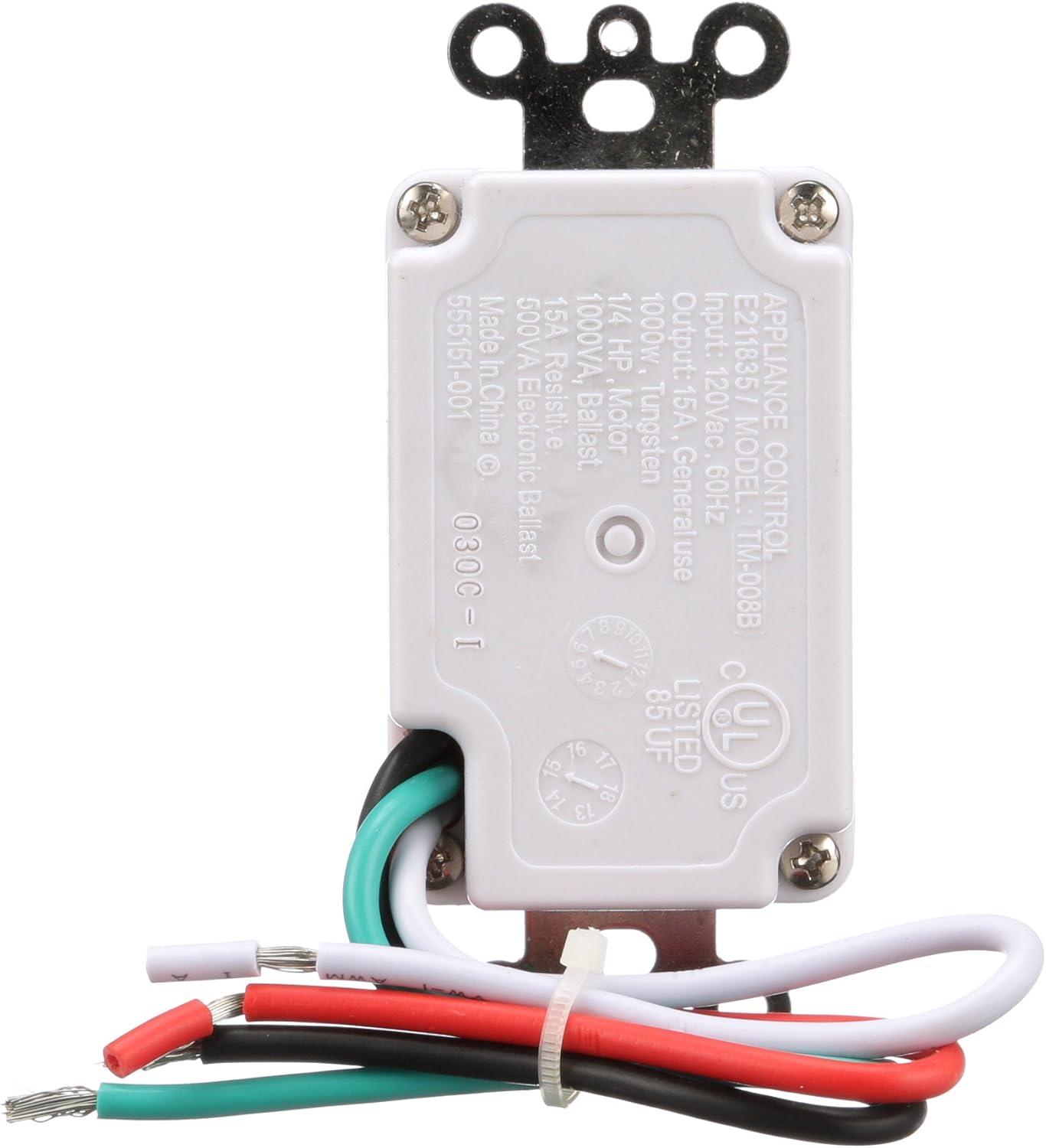 Woods 59008 Decora Style 60-30-20-10 Minute Preset Wall Switch Timer, White, 60-Minute