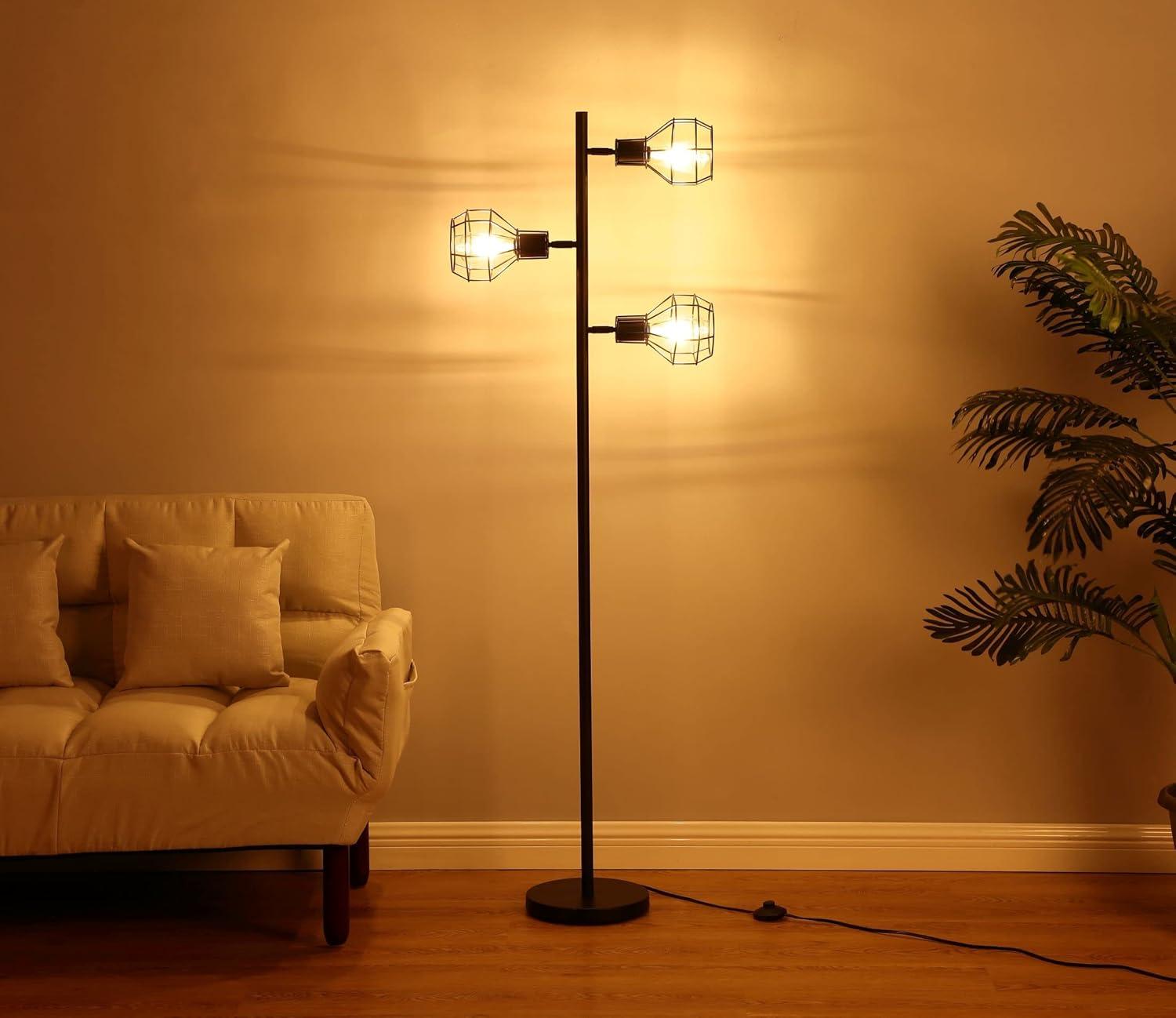 Robin 64 in. Industrial 3-Light Adjustable LED Floor Lamp with 3 Metal Cage Shades