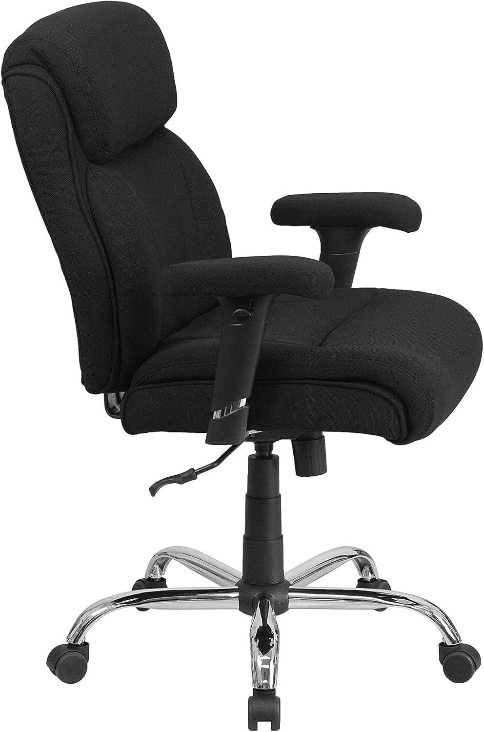 Flash Furniture HERCULES Series Big & Tall 400 lb. Rated Black Fabric Ergonomic Task Office Chair with Line Stitching and Adjustable Arms