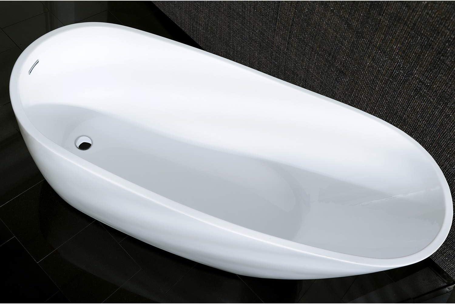 Kingston Brass Aqua Eden 68-Inch Acrylic Oval Single Slipper Freestanding Tub with Drain