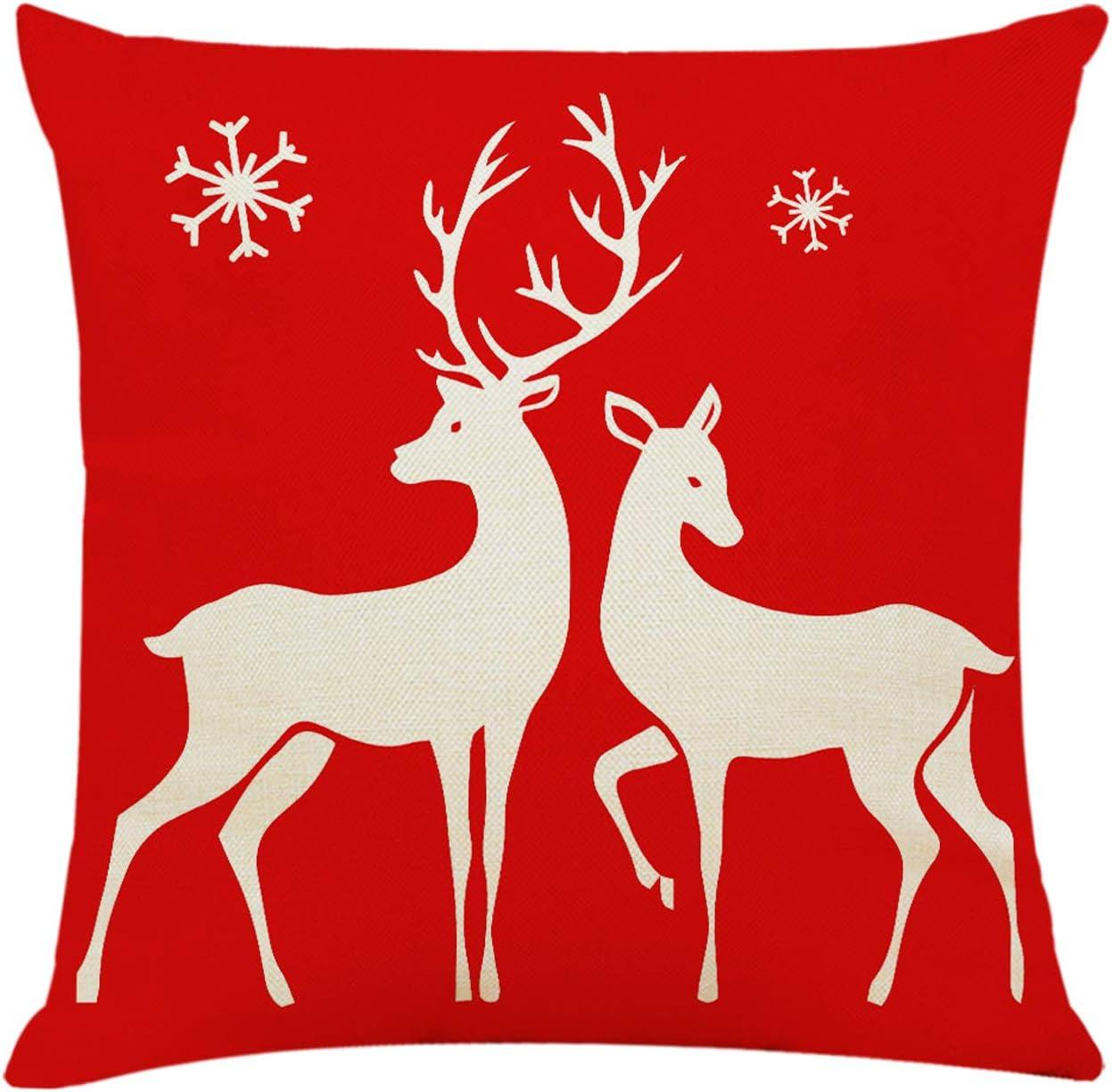 Festive Red and White Cotton Christmas Pillow Covers Set