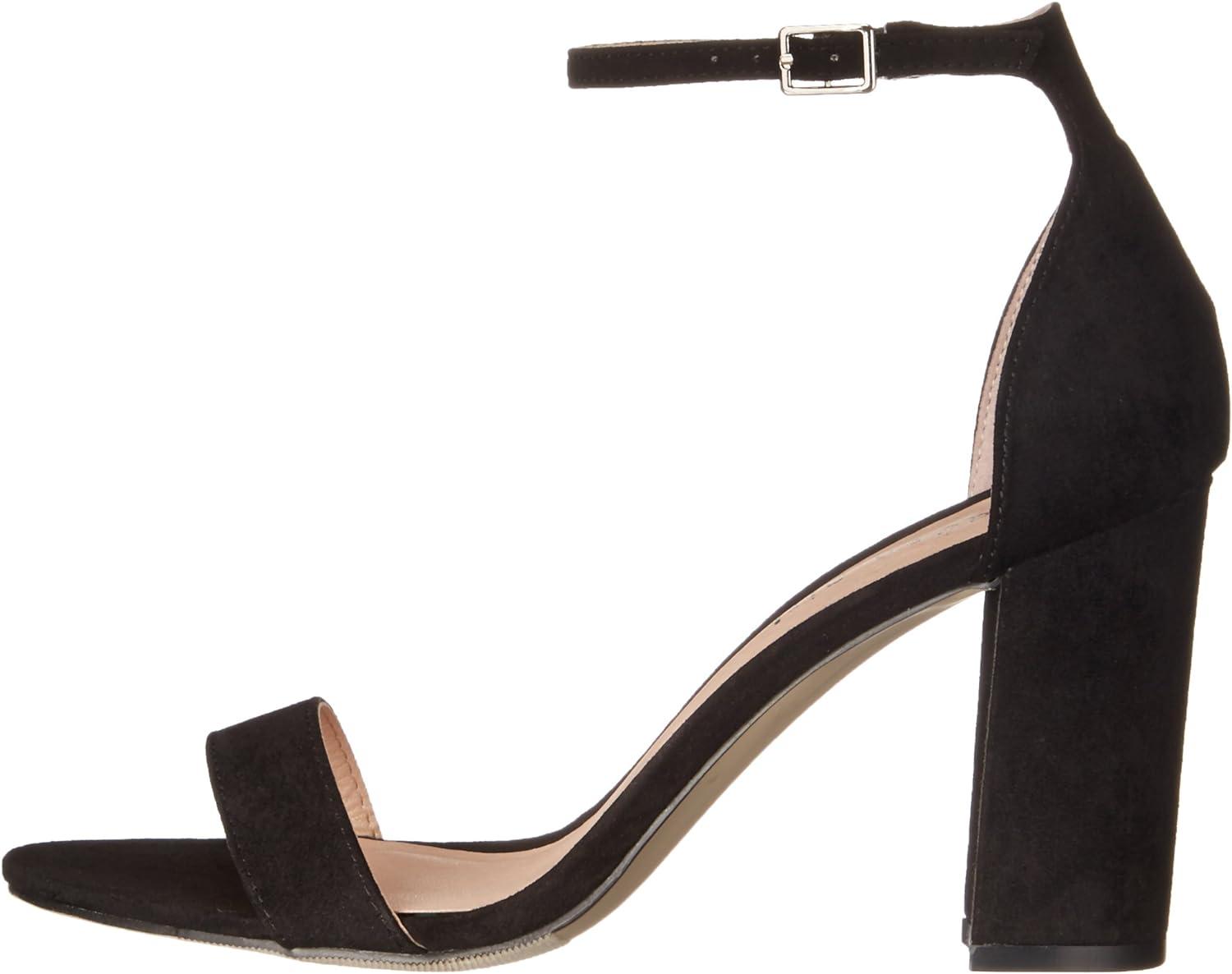 Black Faux Suede Block Heel Ankle Strap Sandals