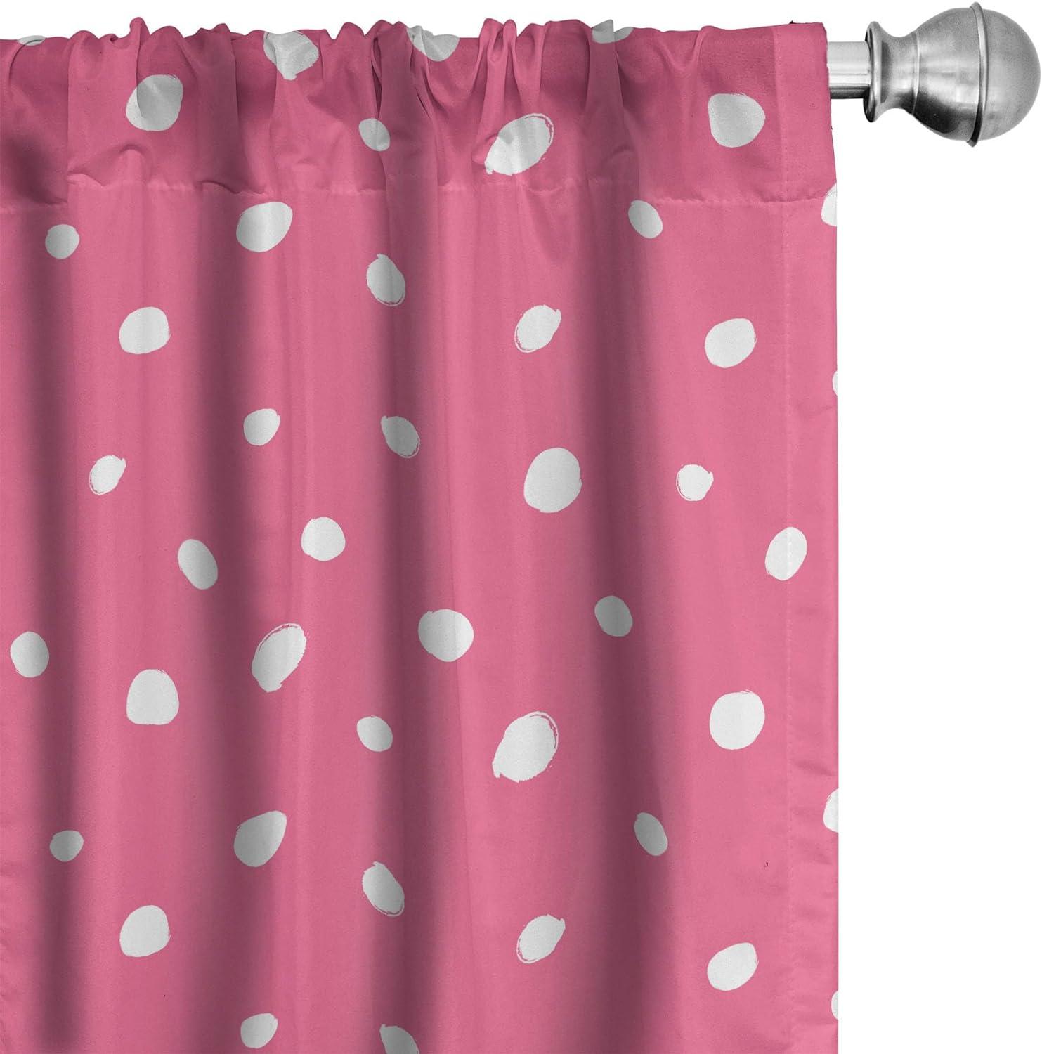 Pink and White Polka Dot Rod Pocket Curtain Panels