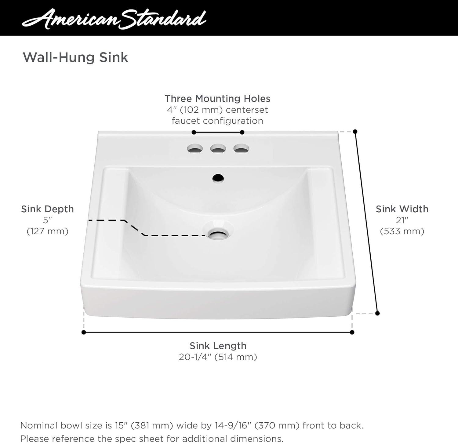 American Standard Decorum 20.25'' White Vitreous China Rectangular Bathroom Sink with Overflow