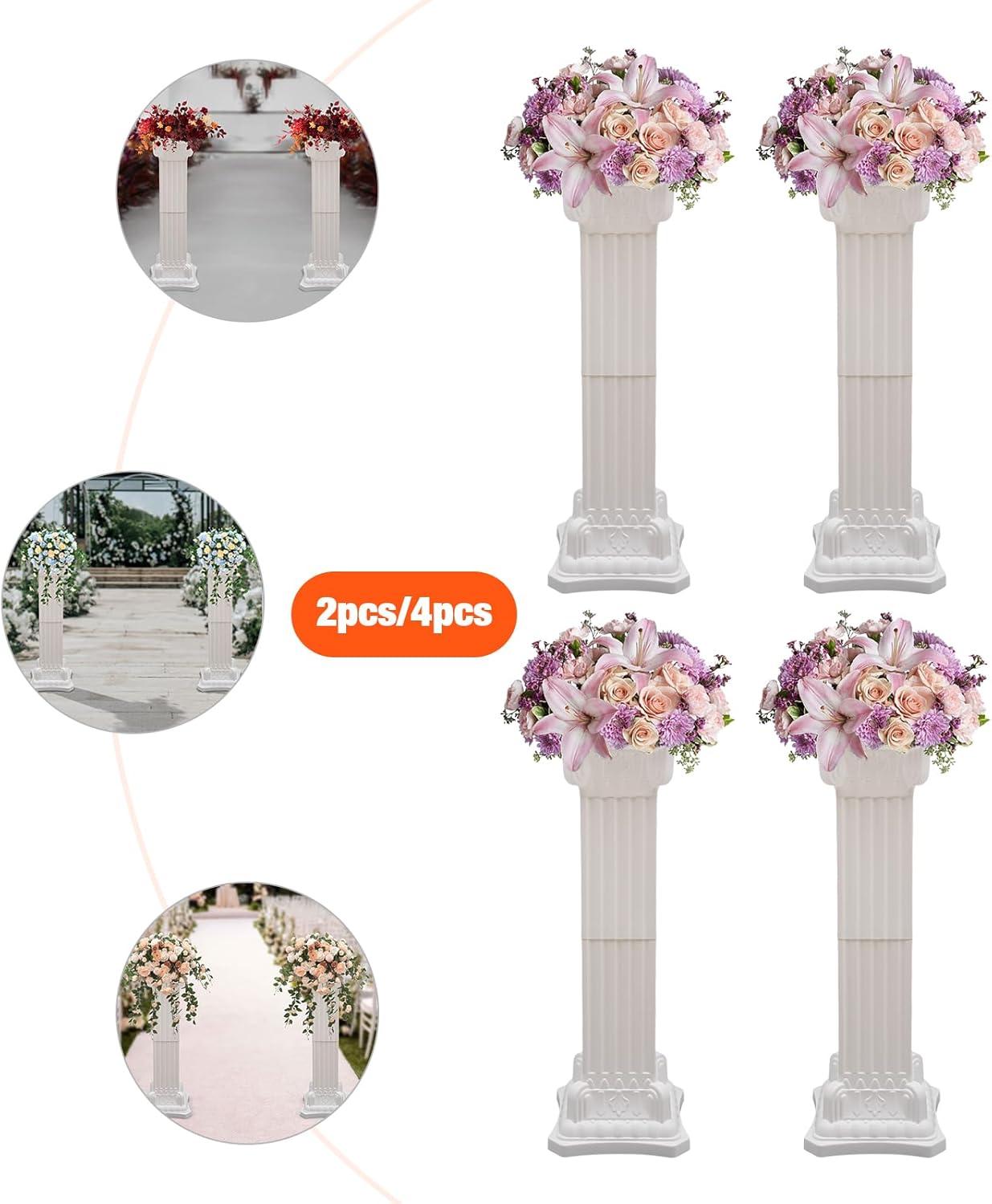 2Pcs European Style Roman Columns Wedding Column Stand Roman Pillar Plastic Greek Column Statue Plant Stand Wedding Event Party Decorative Column Pedestal Flower Pot Holder Decor (10.63x34.65 Inch)