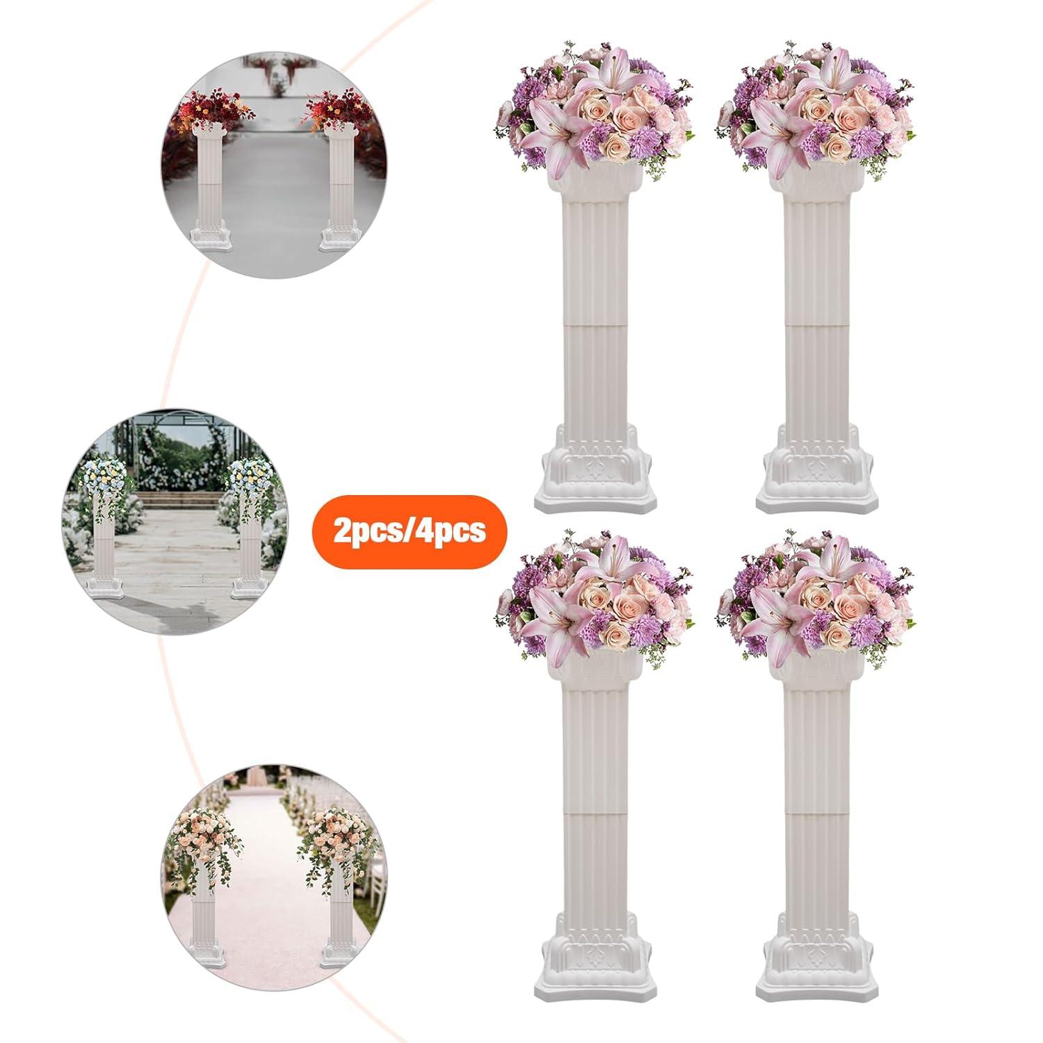2Pcs European Style Roman Columns Wedding Column Stand Roman Pillar Plastic Greek Column Statue Plant Stand Wedding Event Party Decorative Column Pedestal Flower Pot Holder Decor (10.63x34.65 Inch)