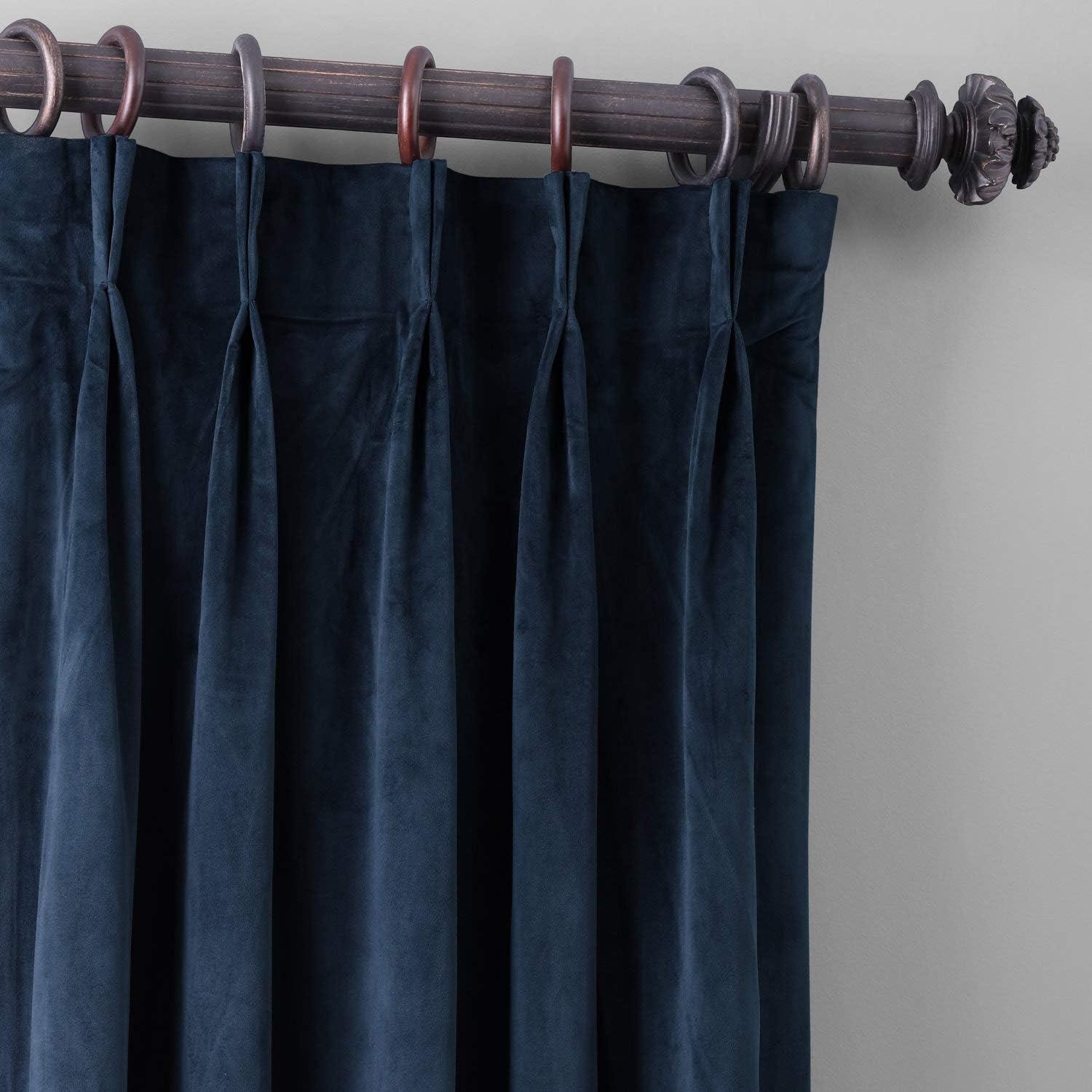 Half Price Drapes Signature Midnight Blue French Pleat Velvet Blackout Curtains(1 Panel), 50WX 96L