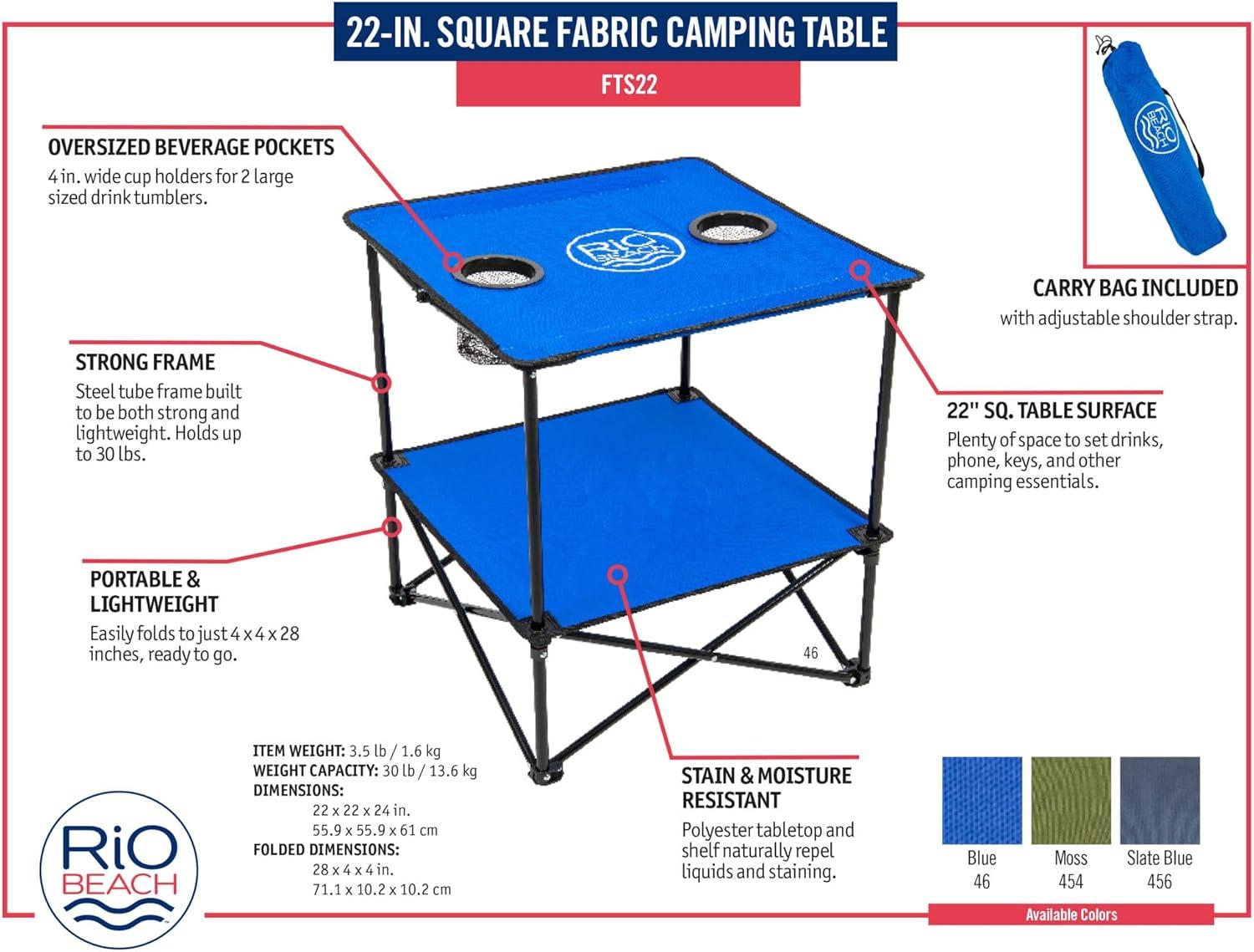 Rio Brands Square Compact Folding Beach Table