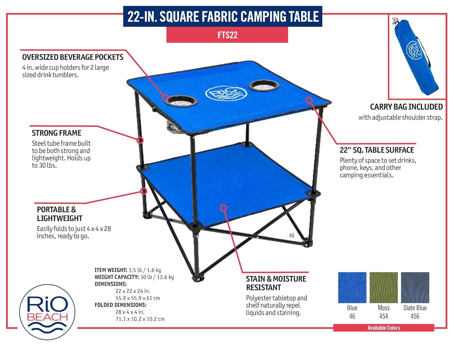 Rio Brands Square Compact Folding Beach Table